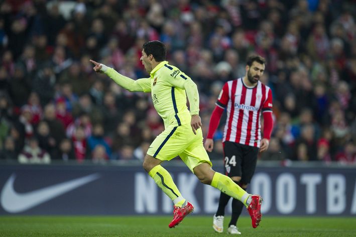 Suarez celebrating his goal at San Mamés