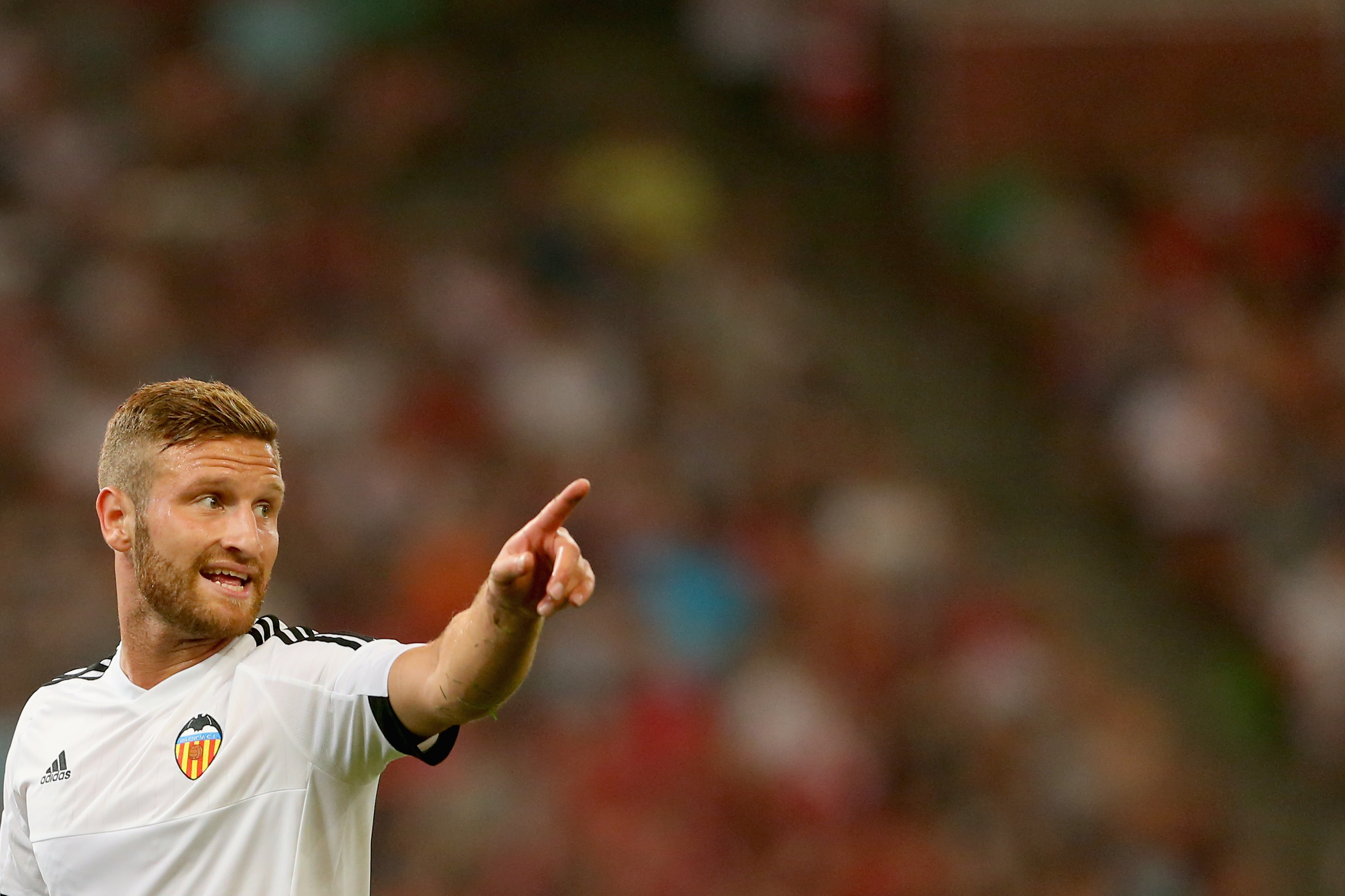 BEIJING, CHINA - JULY 18:  Shkodran Mustafi of Valencia reacts during the international friendly match between FC Bayern Muenchen and Valencia FC of the Audi Football Summit 2015 at National Stadium on July 18, 2015 in Beijing, China.  (Photo by Alexander Hassenstein/Bongarts/Getty Images)