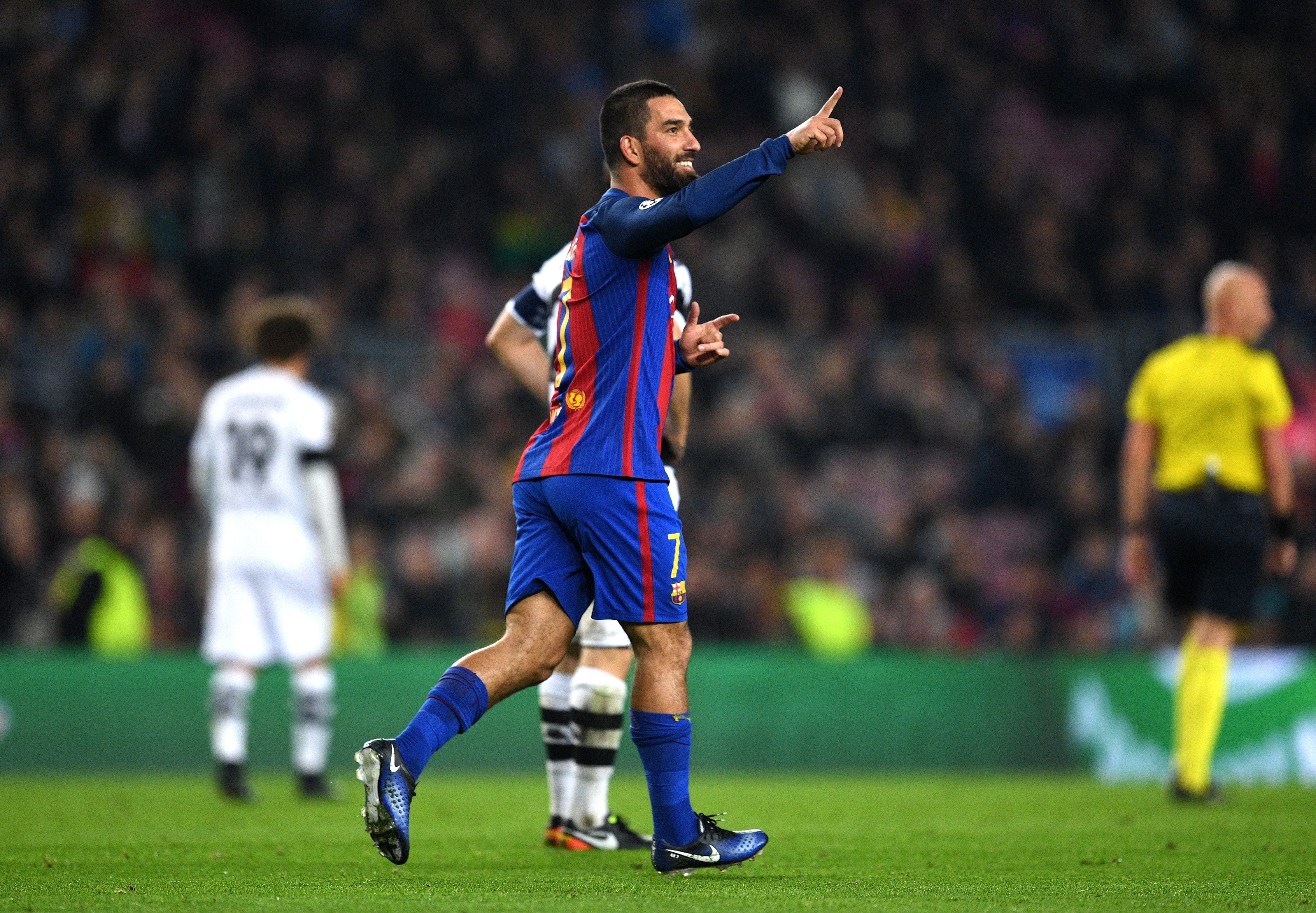 BARCELONA, SPAIN - DECEMBER 06: Arda Turan of Barcelona celebrates scoring his sides fourth goal during the UEFA Champions League Group C match between FC Barcelona and VfL Borussia Moenchengladbach at Camp Nou on December 6, 2016 in Barcelona, .  (Photo by David Ramos/Getty Images)