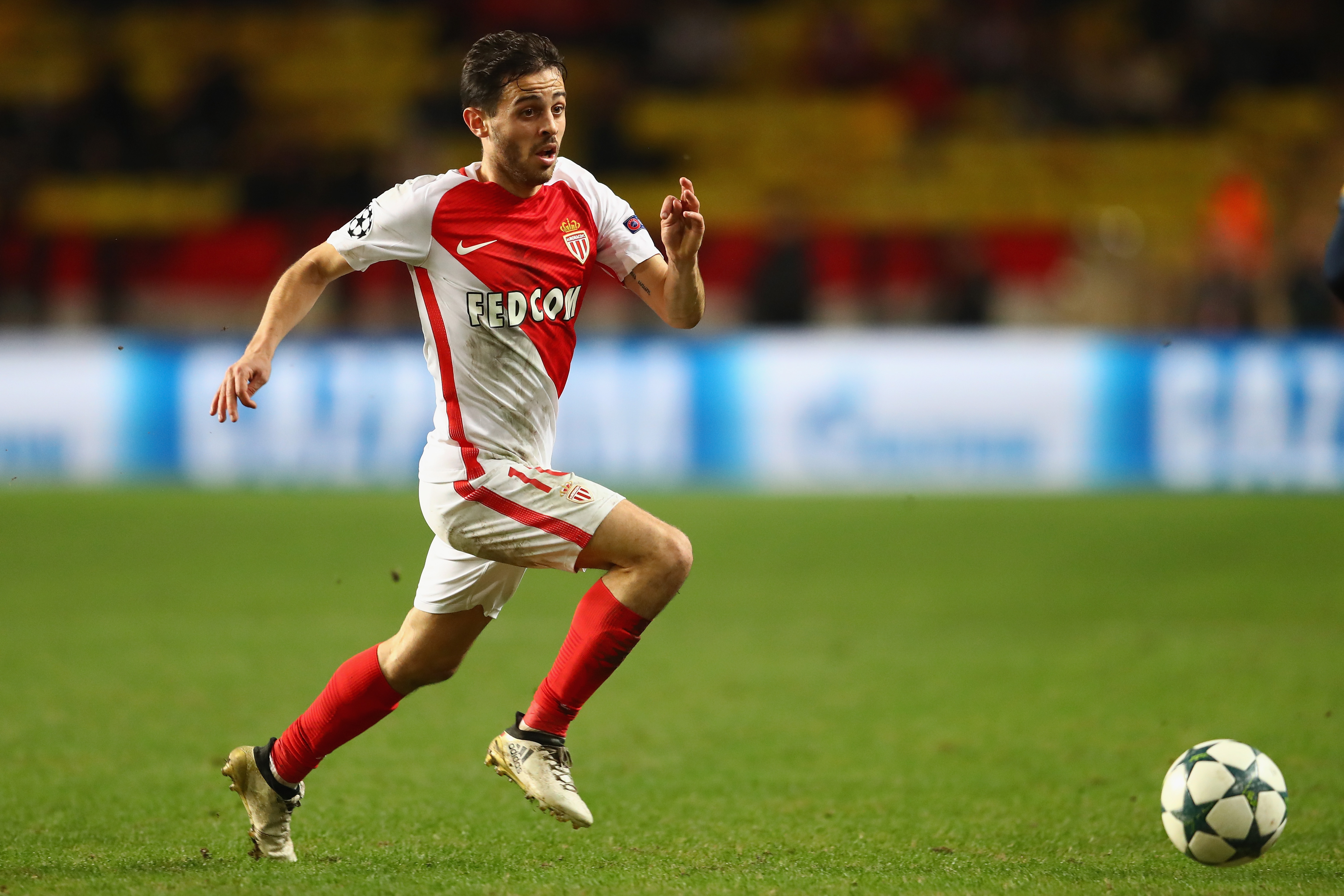 MONACO - NOVEMBER 22: Bernardo Silva of Monaco during the UEFA Champions League Group E match between AS Monaco FC and Tottenham Hotspur FC at Louis II Stadium on November 22, 2016 in Monaco, . (Photo by Michael Steele/Getty Images)