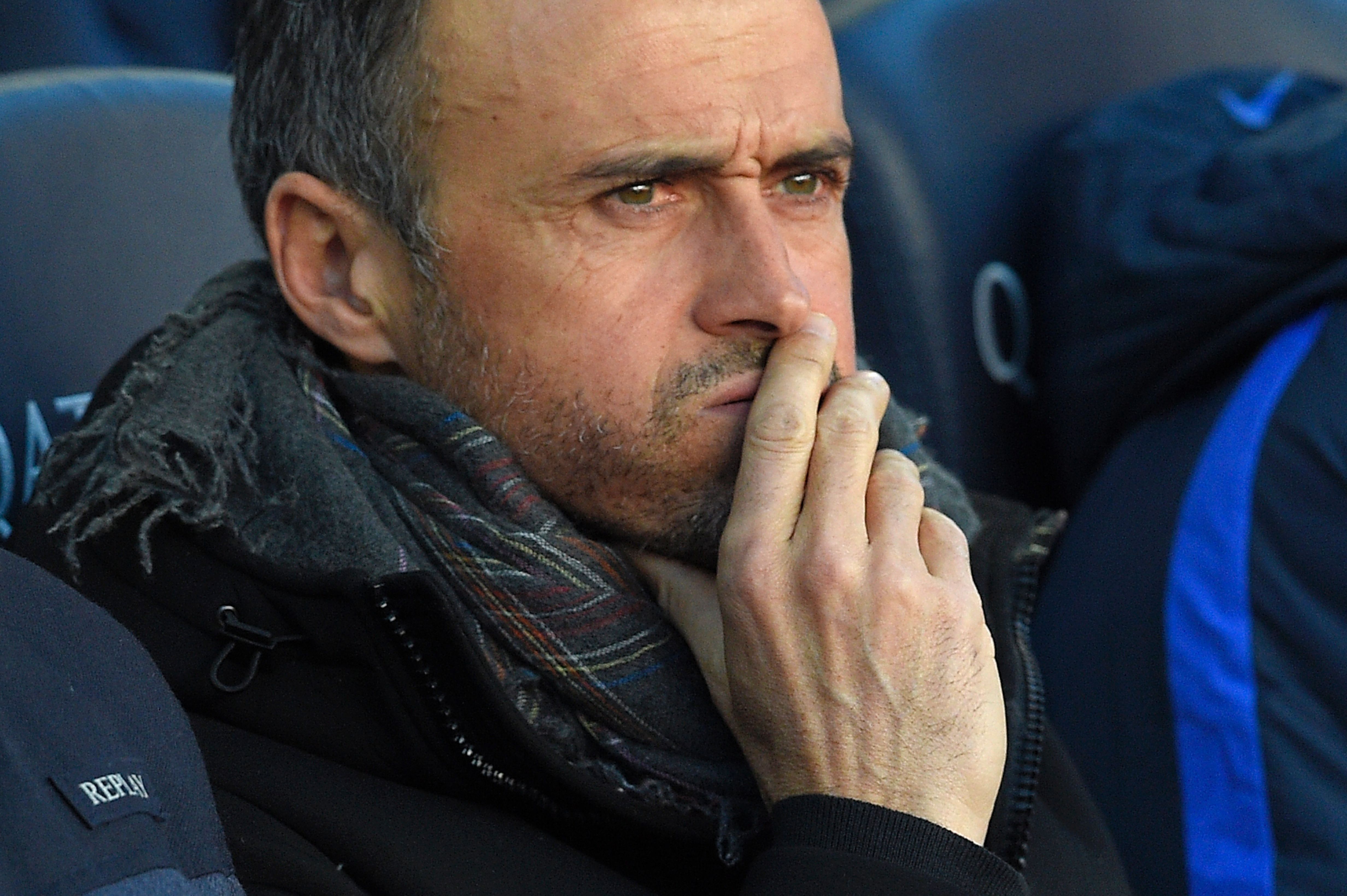Barcelona's coach Luis Enrique sits during the Spanish league football match FC Barcelona vs UD Las Palmas at the Camp Nou stadium in Barcelona on January 14, 2017. / AFP / LLUIS GENE        (Photo credit should read LLUIS GENE/AFP/Getty Images)