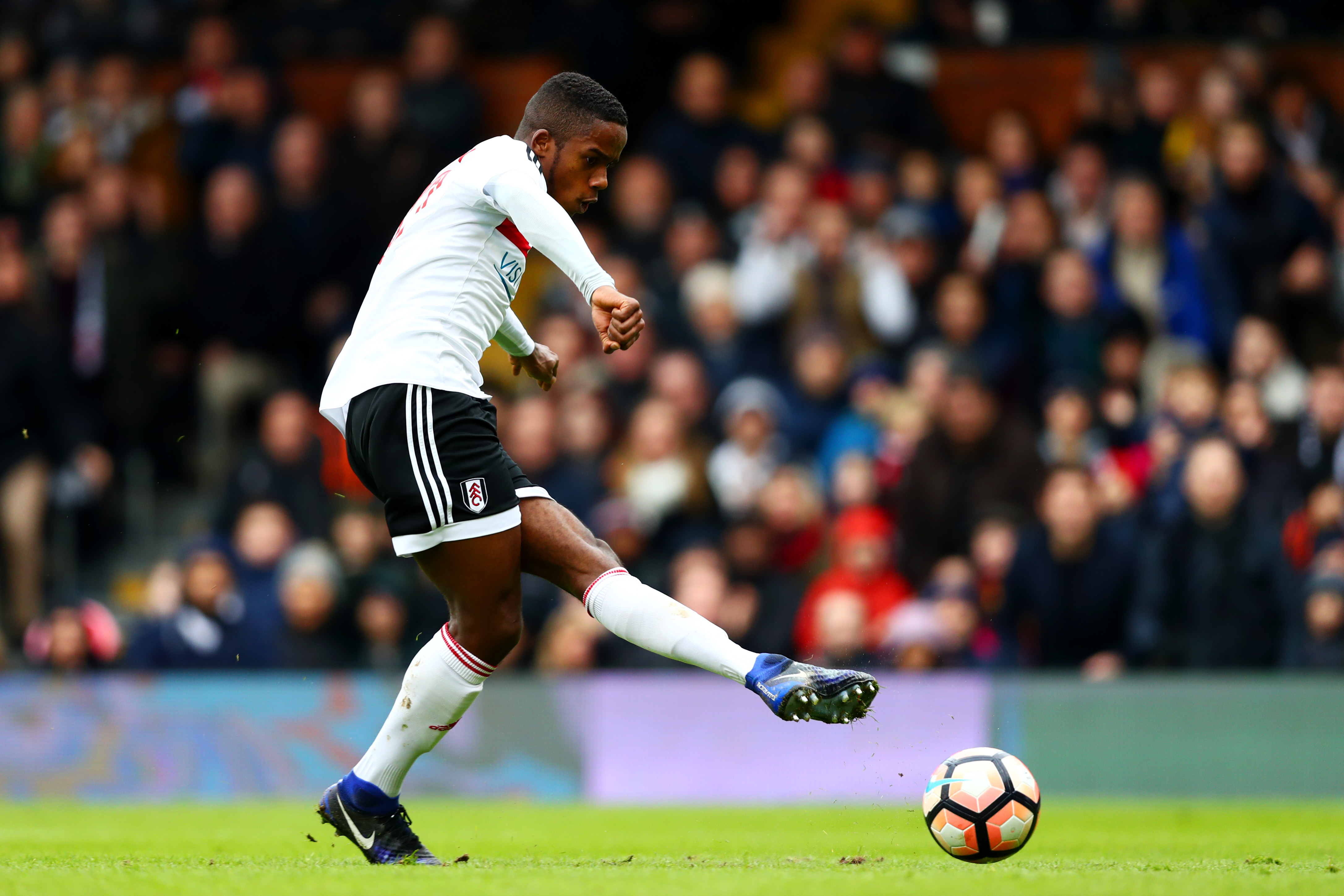 LONDON, ENGLAND - JANUARY 29: Ryan Sessegnon of Fulham shoots at goal during the Emirates FA Cup Fourth Round match between Fulham and Hull City at Craven Cottage on January 29, 2017 in London, England. (Photo by Dan Istitene/Getty Images)