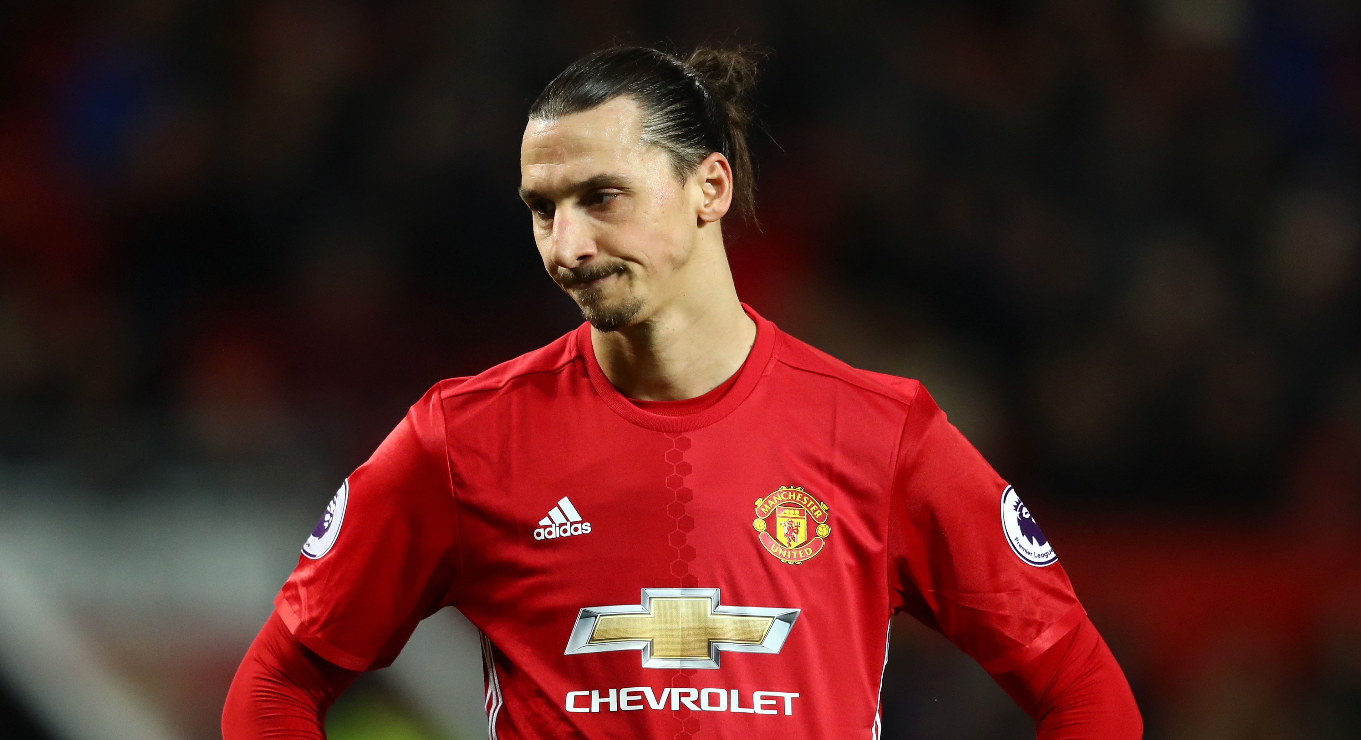 MANCHESTER, ENGLAND - FEBRUARY 01: Zlatan Ibrahimovic of Manchester United looks on during the Premier League match between Manchester United and Hull City at Old Trafford on February 1, 2017 in Manchester, England. (Photo by Clive Mason/Getty Images)