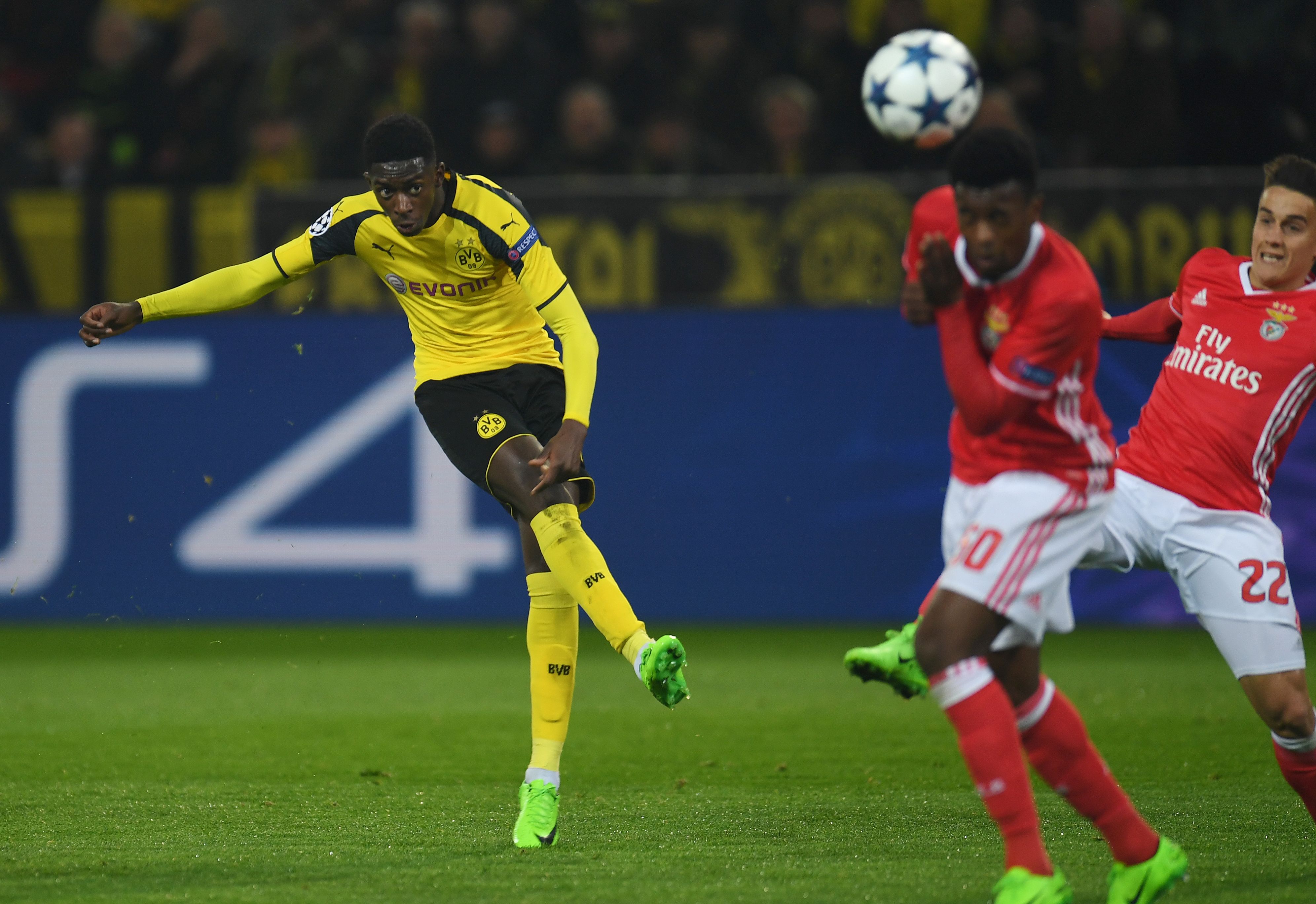Dortmund's French midfielder Ousmane Dembelé during the UEFA Champions League Round of 16, 2nd-leg football match Borussia Dortmund v SL Benfica in Dortmund, western Germany on March 8, 2017. / AFP PHOTO / PATRIK STOLLARZ (Photo credit should read PATRIK STOLLARZ/AFP/Getty Images)