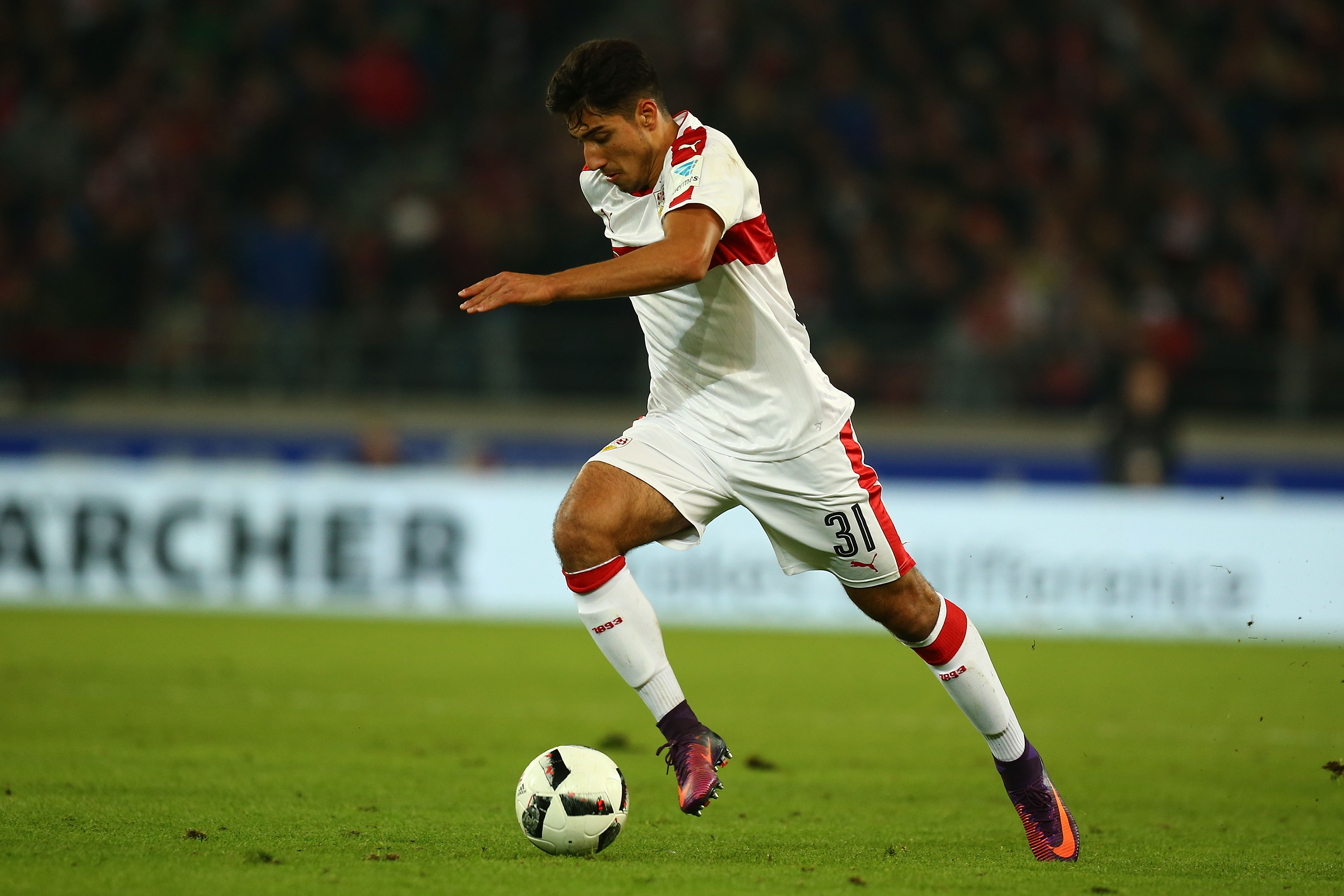 STUTTGART, GERMANY - OCTOBER 21: Berkay Oezcan of Stuttgart runs with the ball during the Second Bundesliga match between VfB Stuttgart and TSV 1860 Muenchen at Mercedes-Benz Arena on October 21, 2016 in Stuttgart, Germany. (Photo by Thomas Niedermueller/Bongarts/Getty Images)