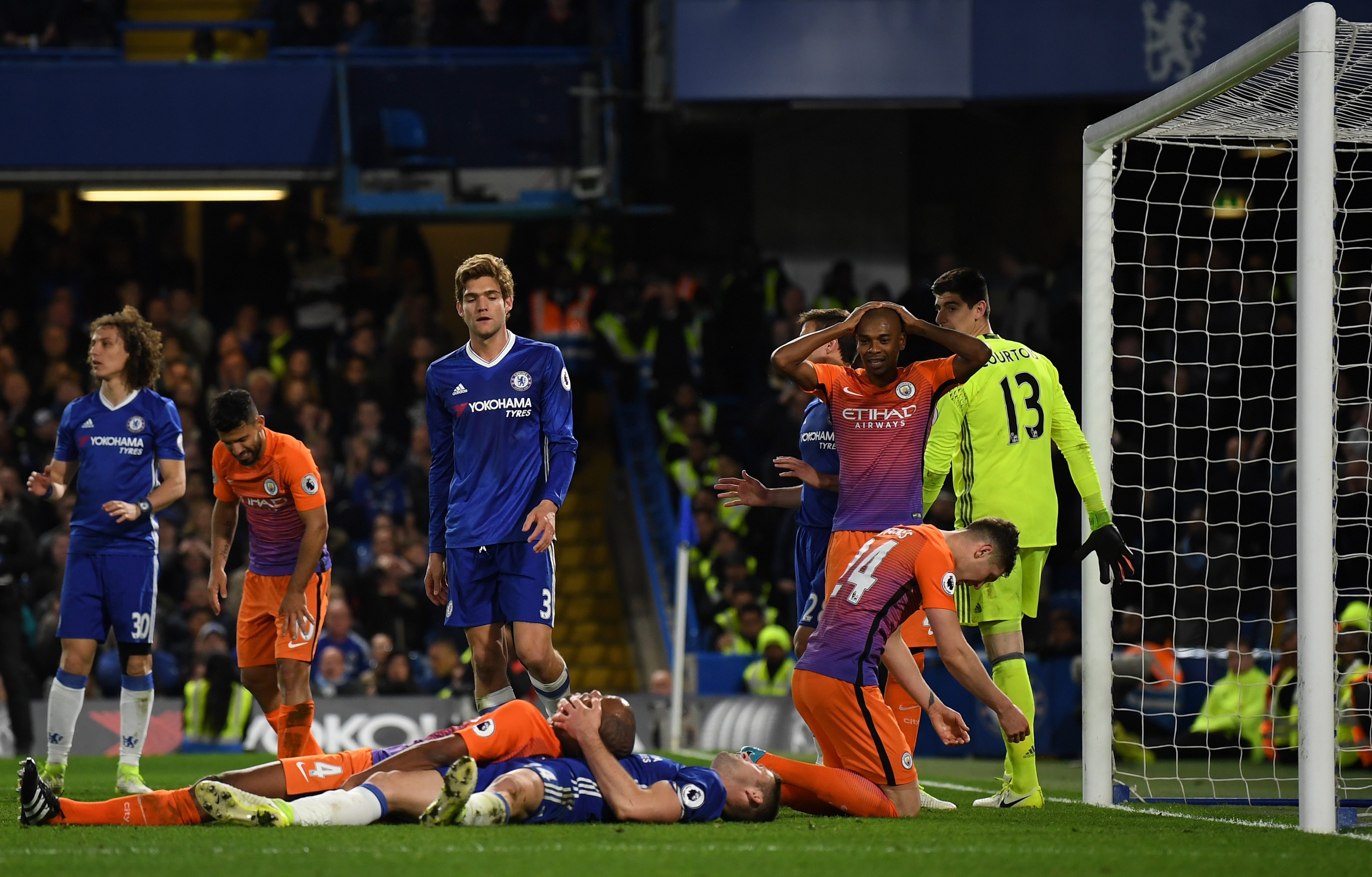 LONDON, ENGLAND - APRIL 05:  John Stones of Manchester City reacts after a missed chance during the Premier League match between Chelsea and Manchester City at Stamford Bridge on April 5, 2017 in London, England.  (Photo by Mike Hewitt/Getty Images)