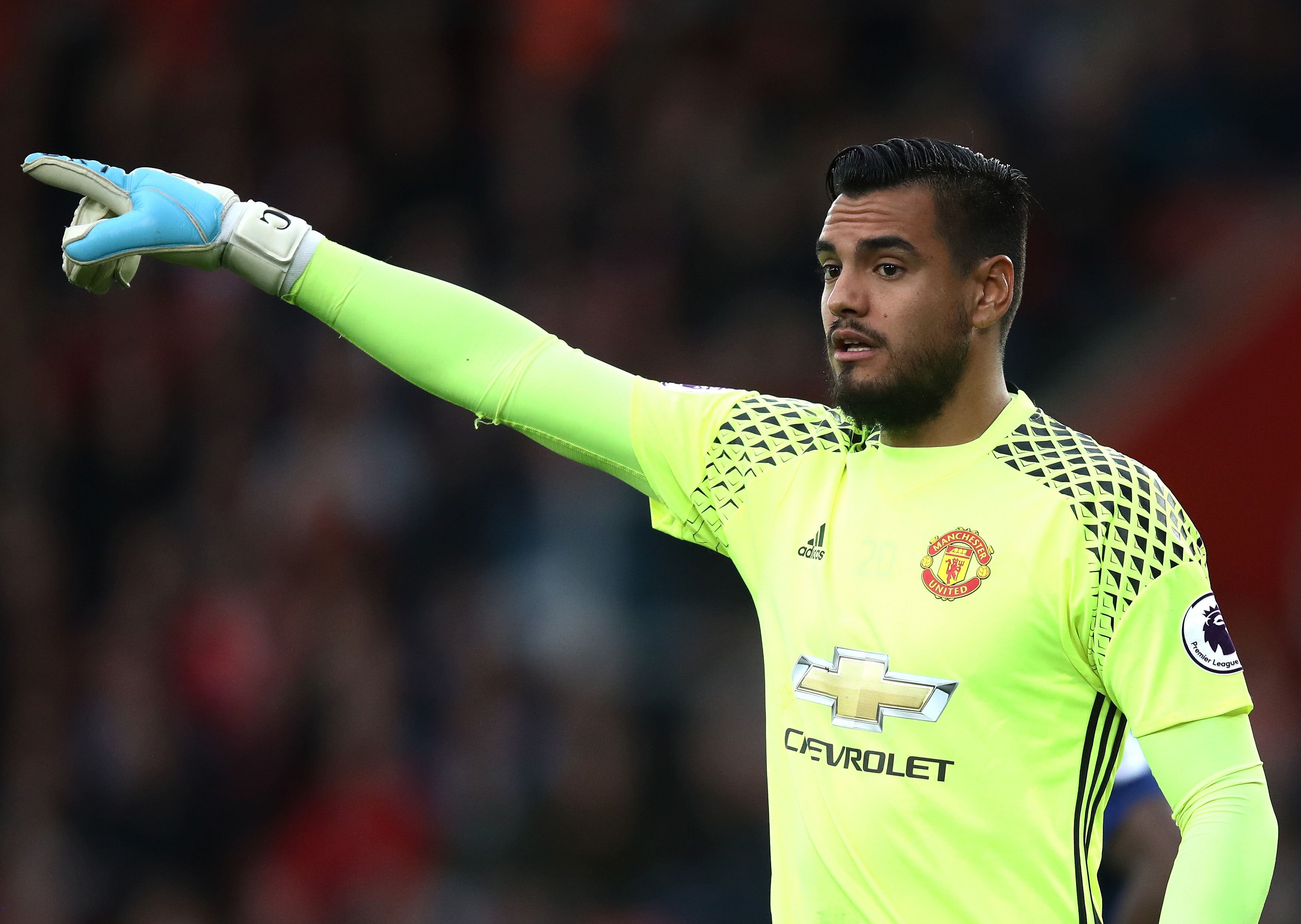 SOUTHAMPTON, ENGLAND - MAY 17: Sergio Romero of Manchester United looks on during the Premier League match between Southampton and Manchester United at St Mary's Stadium on May 17, 2017 in Southampton, England.  (Photo by Julian Finney/Getty Images)