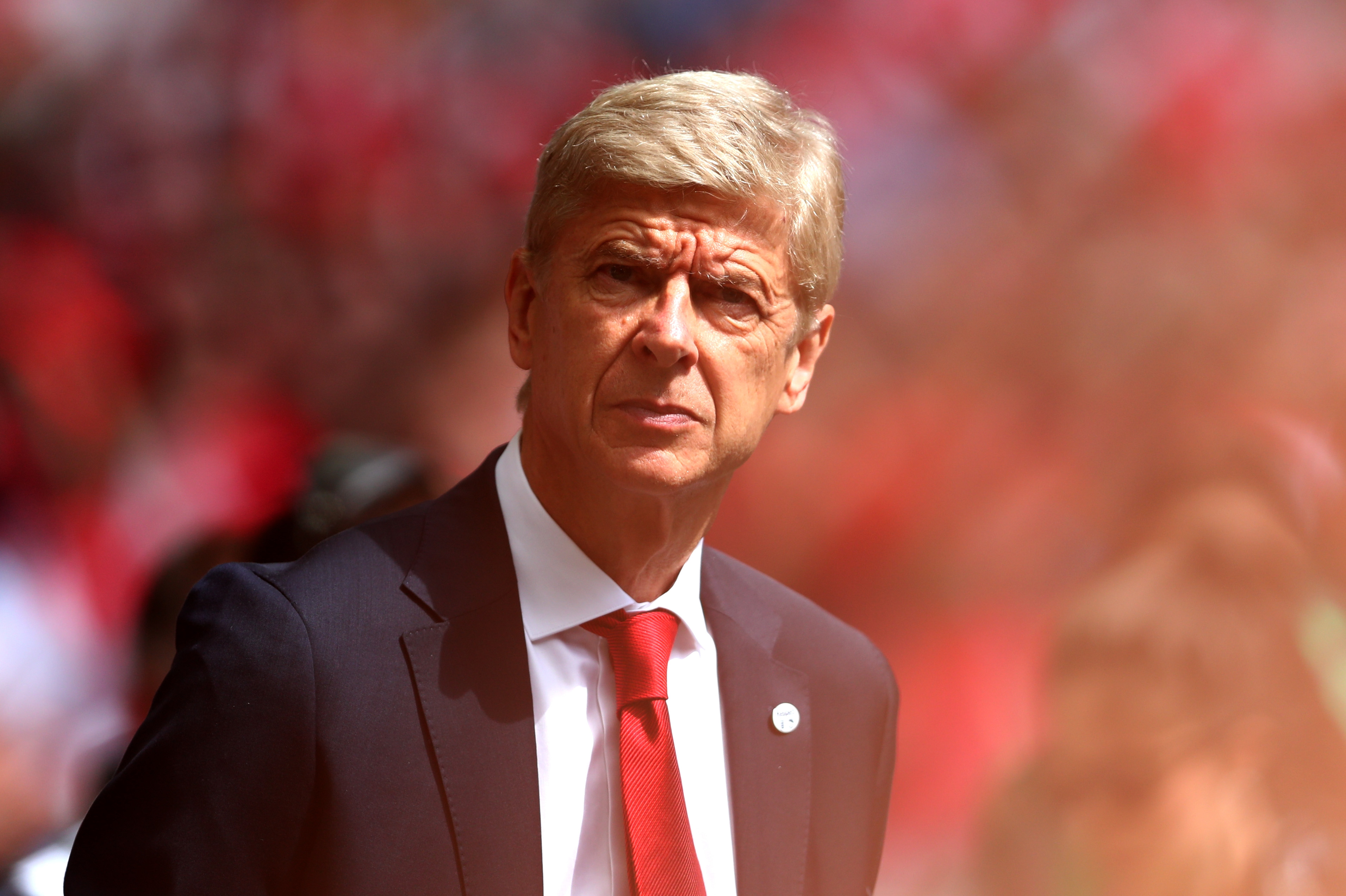 LONDON, ENGLAND - AUGUST 06: Arsene Wenger, Manager of Arsenal looks on prior to the The FA Community Shield final between Chelsea and Arsenal at Wembley Stadium on August 6, 2017 in London, England.  (Photo by Dan Istitene/Getty Images)