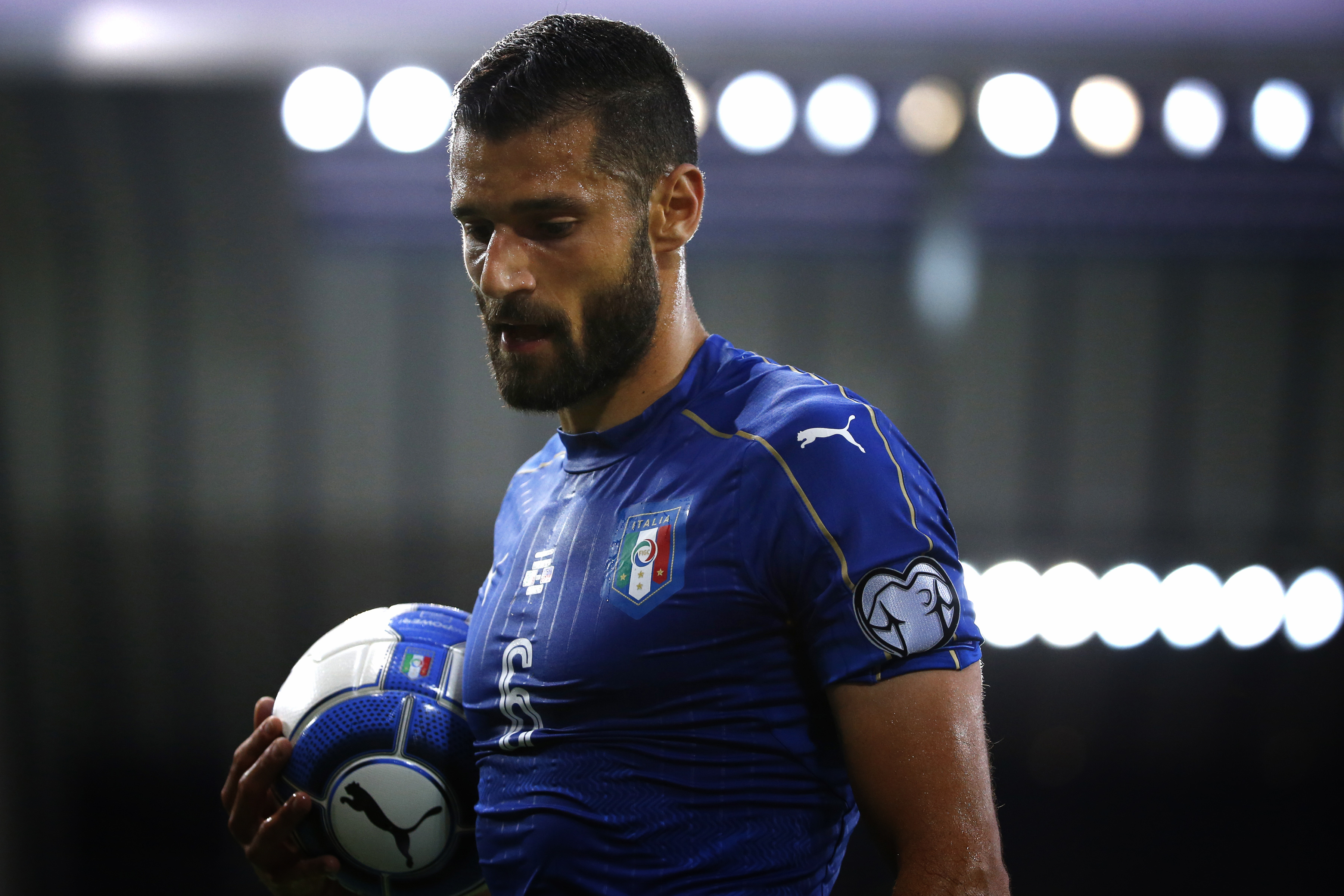 Italy's forward Antonio Candreva holds the ball during the FIFA WC 2018 football qualification match between Italy and Liechtenstein at the Dacia Arena Stadium in Udine on June 11, 2017 / AFP PHOTO / Marco BERTORELLO        (Photo credit should read MARCO BERTORELLO/AFP/Getty Images)