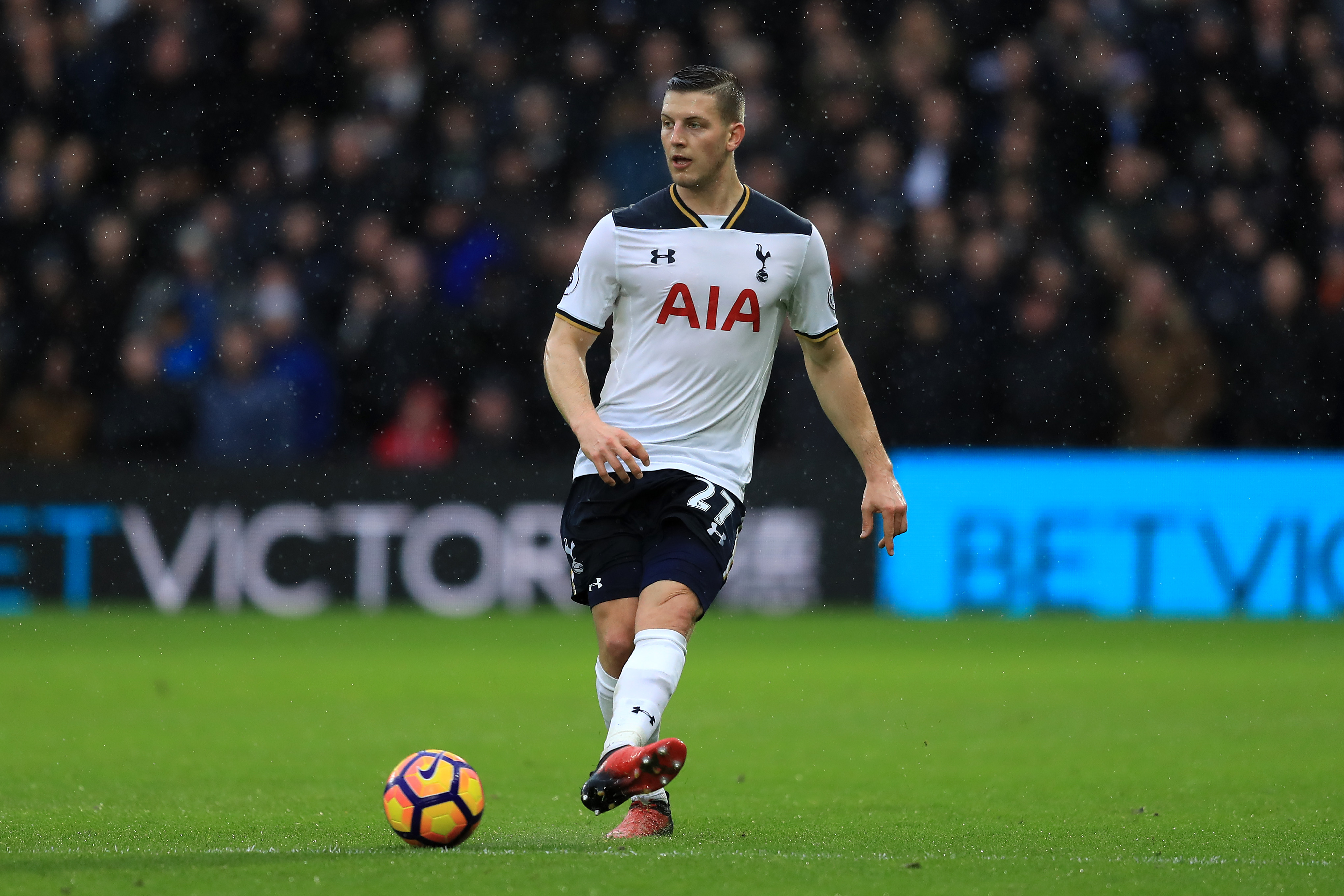 WATFORD, ENGLAND - JANUARY 01:  Kevin Wimmer of Spurs in action during the Premier League match between Watford and Tottenham Hotspur at Vicarage Road on January 1, 2017 in Watford, England.  (Photo by Richard Heathcote/Getty Images)