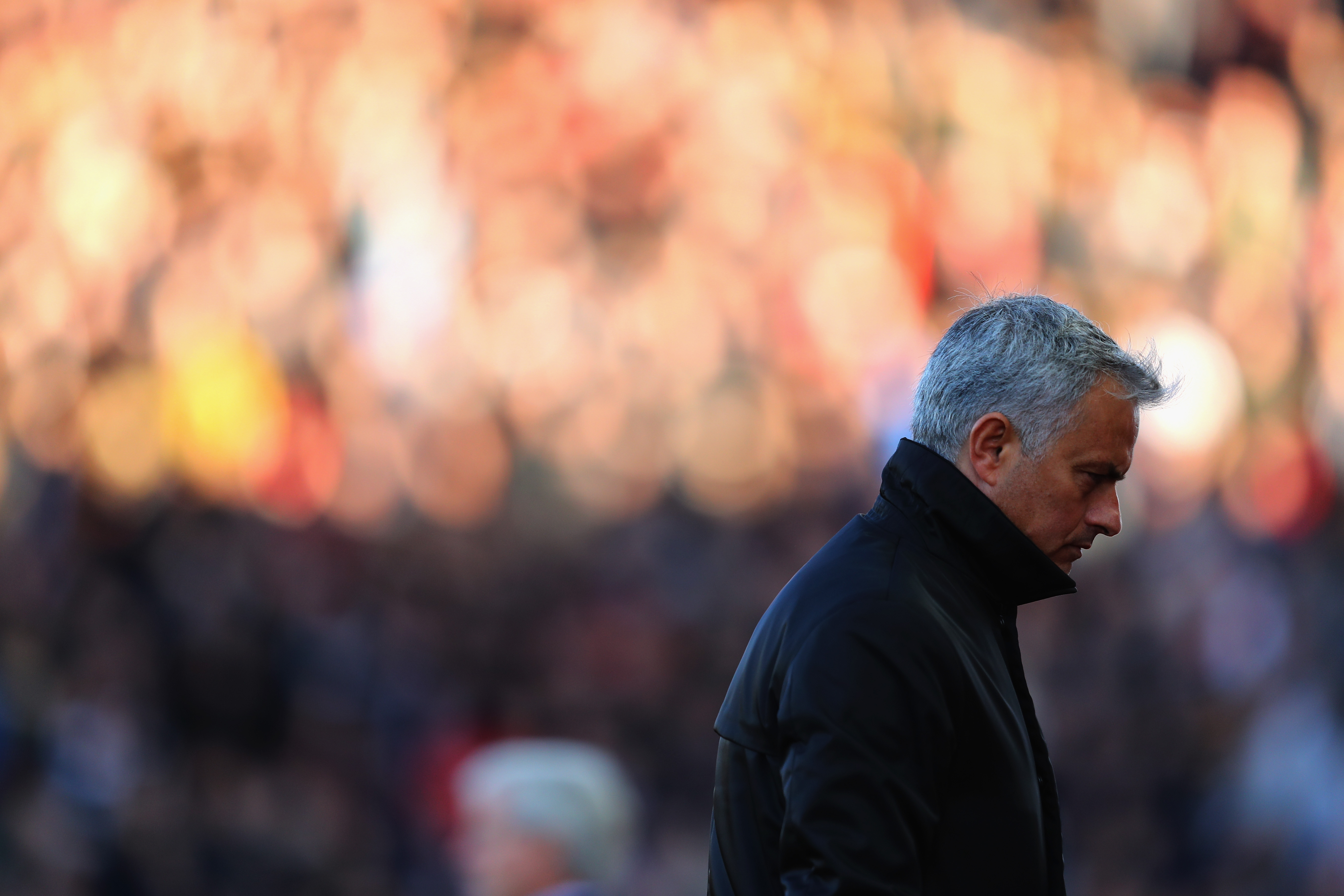 STOKE ON TRENT, ENGLAND - SEPTEMBER 09:  Jose Mourinho, Manager of Manchester United reacts during the Premier League match between Stoke City and Manchester United at Bet365 Stadium on September 9, 2017 in Stoke on Trent, England.  (Photo by Richard Heathcote/Getty Images)