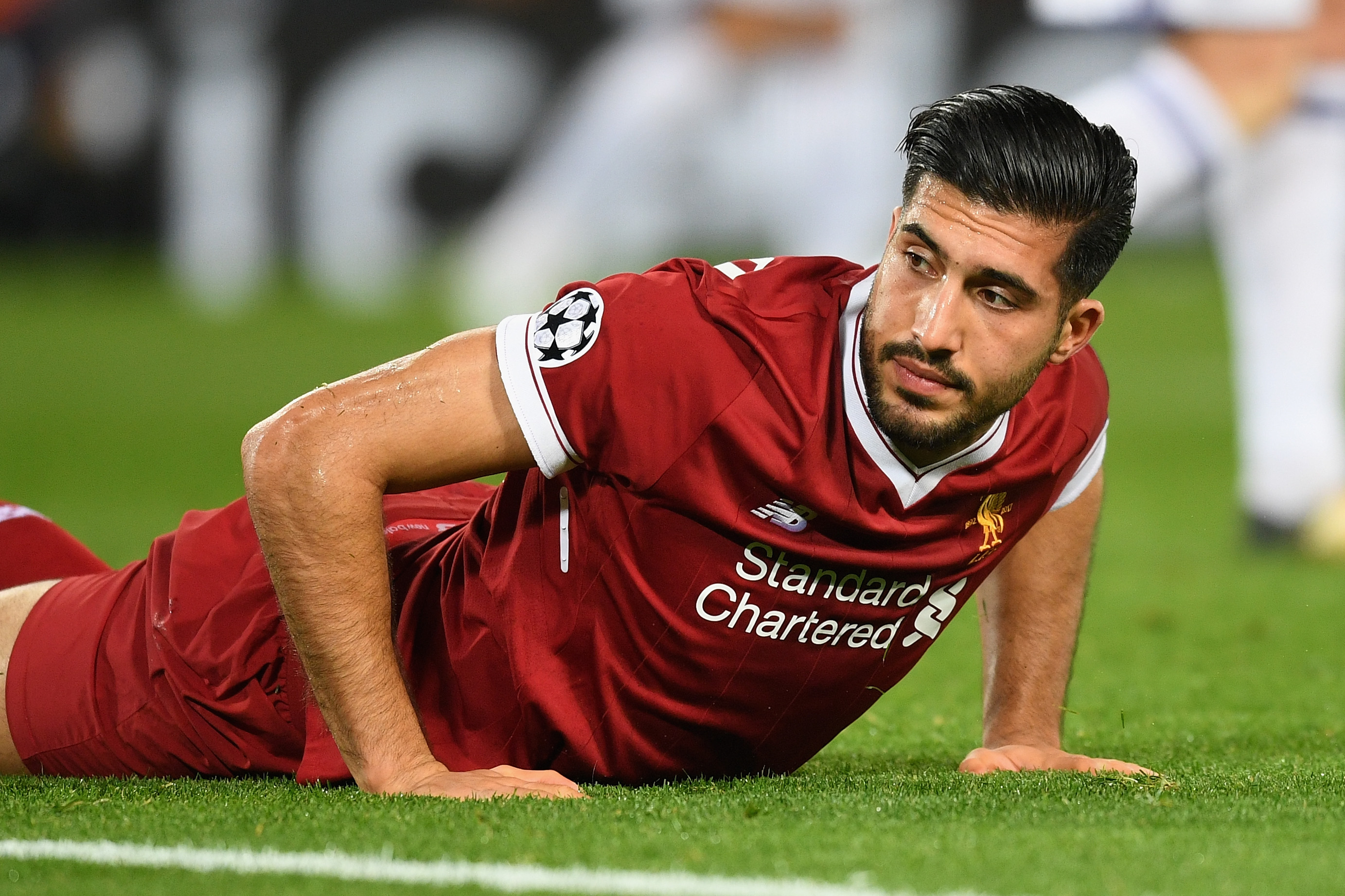 LIVERPOOL, ENGLAND - NOVEMBER 01: Emre Can of Liverpool reacts during the UEFA Champions League group E match between Liverpool FC and NK Maribor at Anfield on November 1, 2017 in Liverpool, United Kingdom. (Photo by Michael Regan/Getty Images)