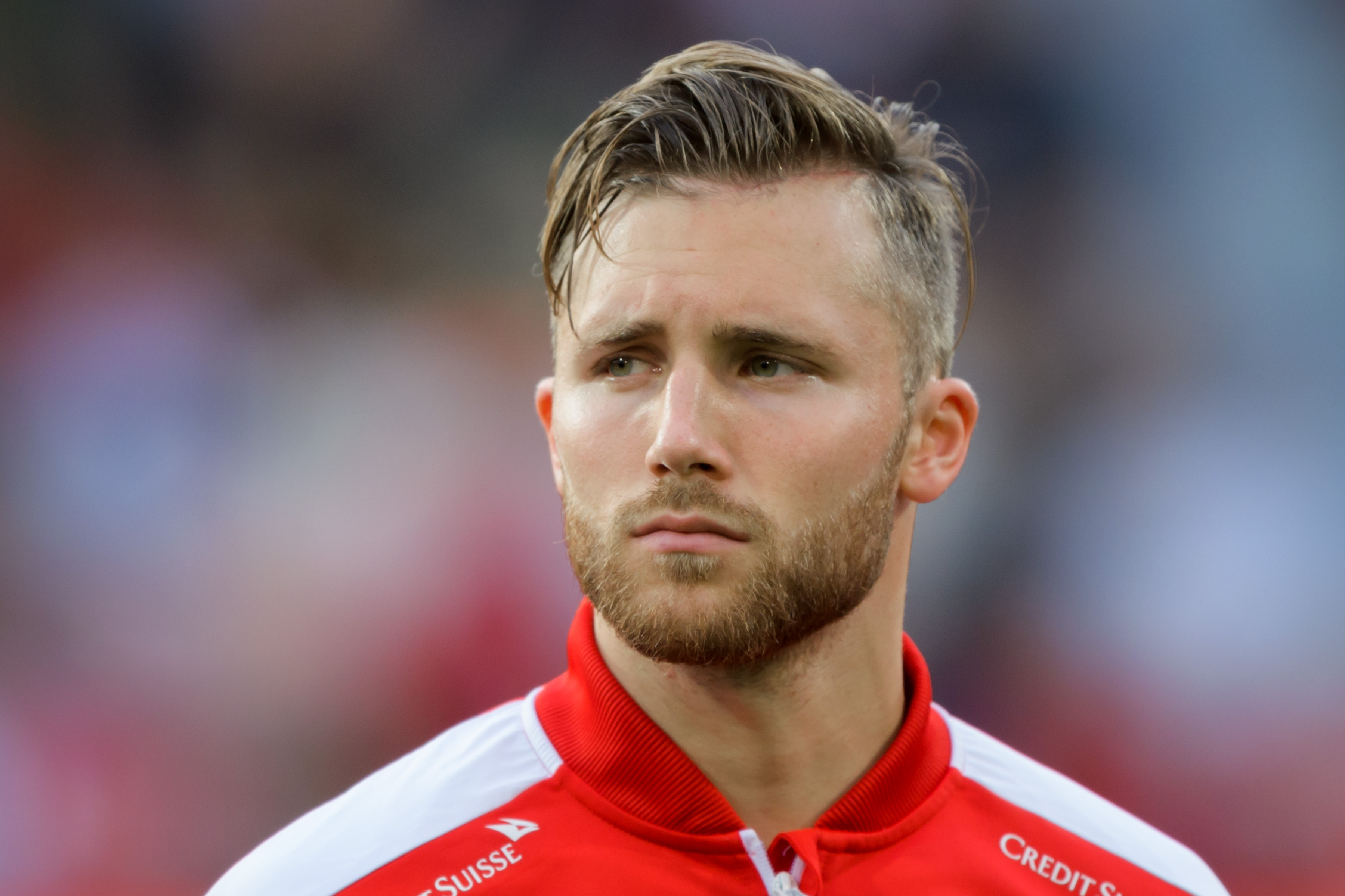 Swiss defender Silvan Widmer looks on prior to a friendly football between Switzerland and Belarus at the Stadium Maladiere on June 1, 2017 in Neuchatel. / AFP PHOTO / Fabrice COFFRINI        (Photo credit should read FABRICE COFFRINI/AFP/Getty Images)