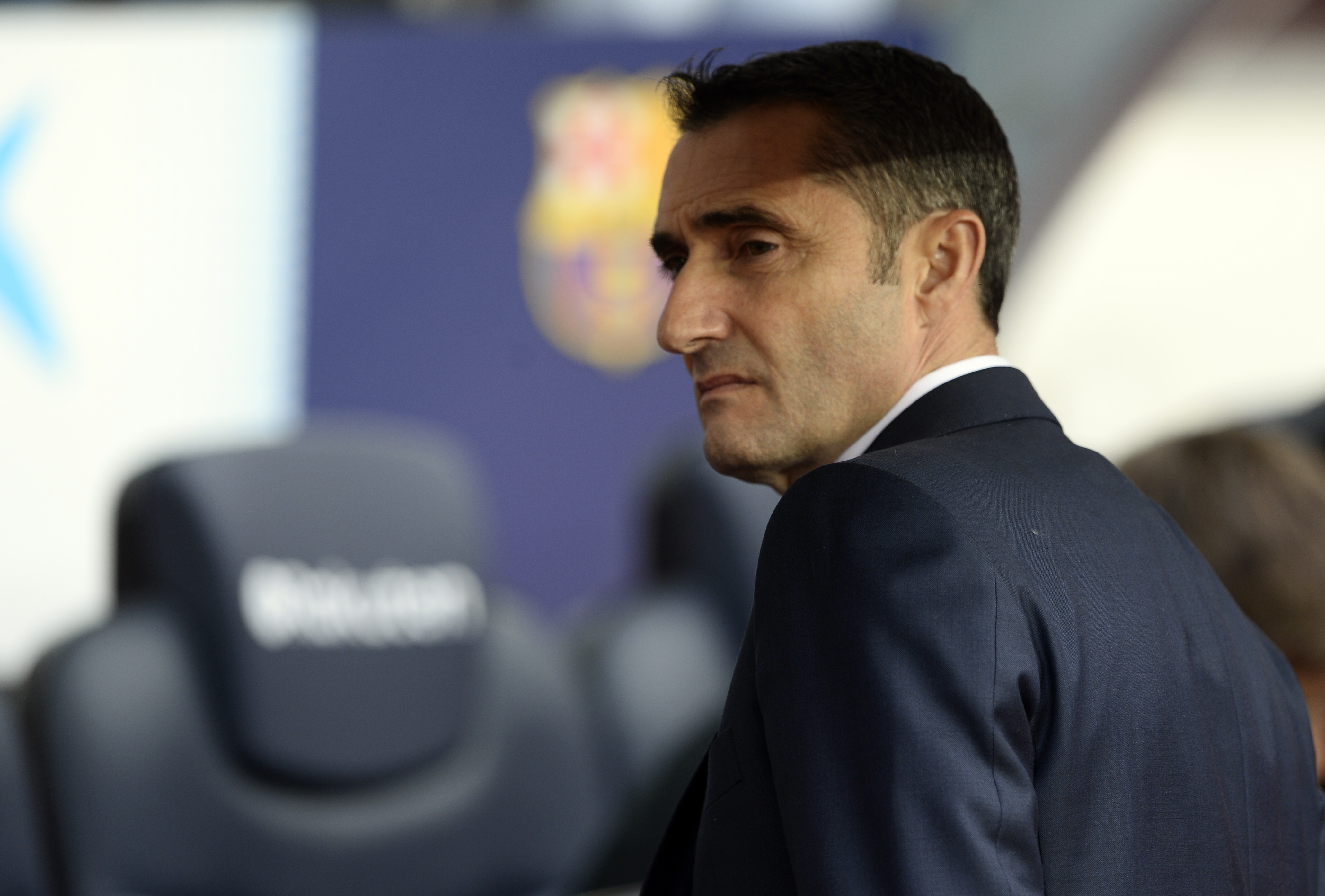 Barcelona's Spanish coach Ernesto Valverde looks on before the Spanish league football match between FC Barcelona and Getafe CF at the Camp Nou stadium in Barcelona on February 11, 2018. / AFP PHOTO / Josep LAGO        (Photo credit should read JOSEP LAGO/AFP/Getty Images)