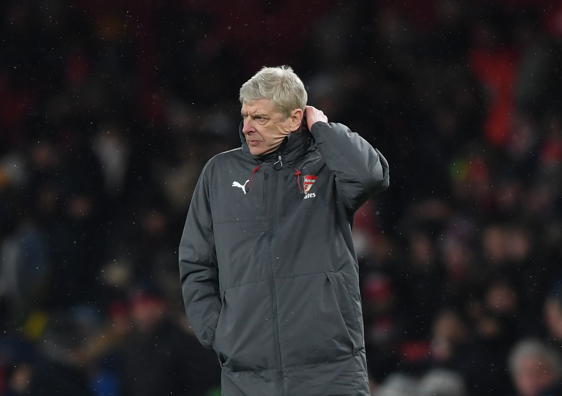 LONDON, ENGLAND - MARCH 01: Arsene Wenger of Arsenal looks on during the Premier League match between Arsenal and Manchester City at Emirates Stadium on March 1, 2018 in London, England. (Photo by Shaun Botterill/Getty Images)