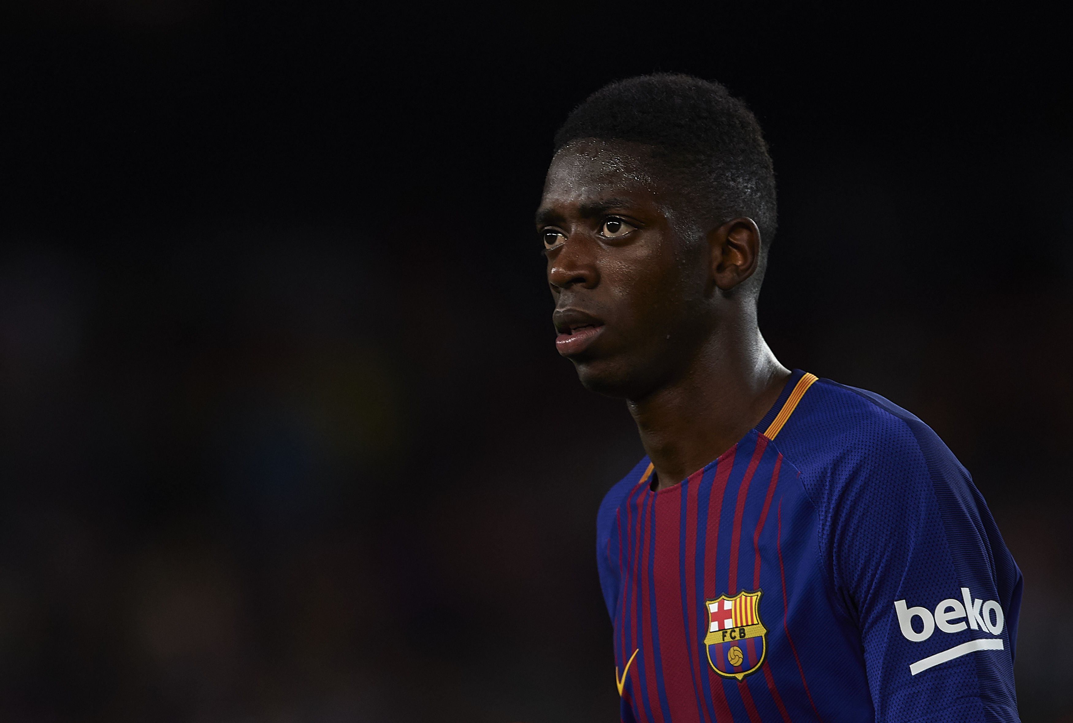BARCELONA, SPAIN - SEPTEMBER 09: Ousmane Dembele of Barcelona looks on after the La Liga match between Barcelona and Espanyol at Camp Nou on September 9, 2017 in Barcelona, Spain. (Photo by Manuel Queimadelos Alonso/Getty Images)