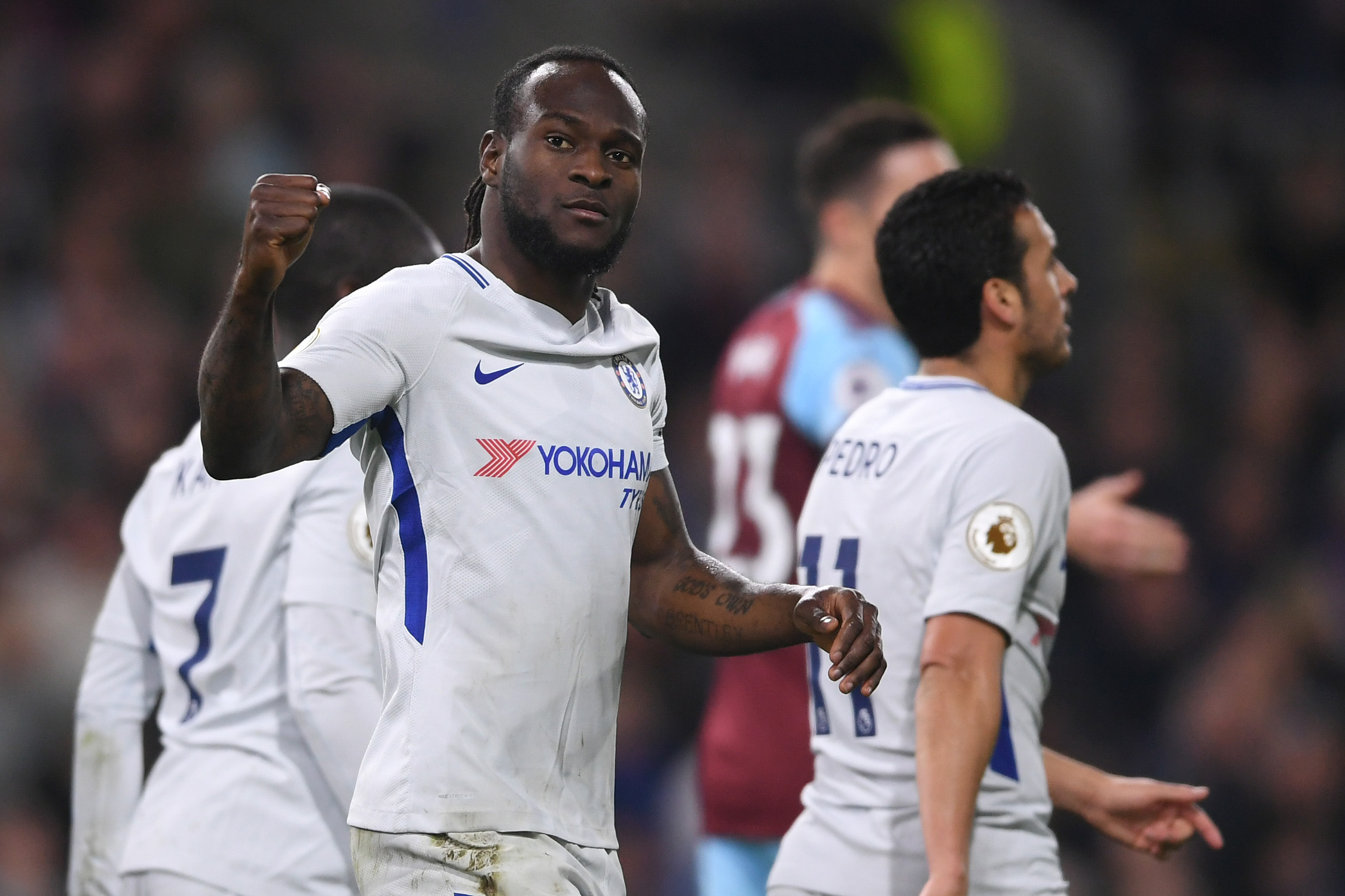 BURNLEY, ENGLAND - APRIL 19:  Victor Moses of Chelsea celebrates after scoring his sides second goal during the Premier League match between Burnley and Chelsea at Turf Moor on April 19, 2018 in Burnley, England.  (Photo by Laurence Griffiths/Getty Images)