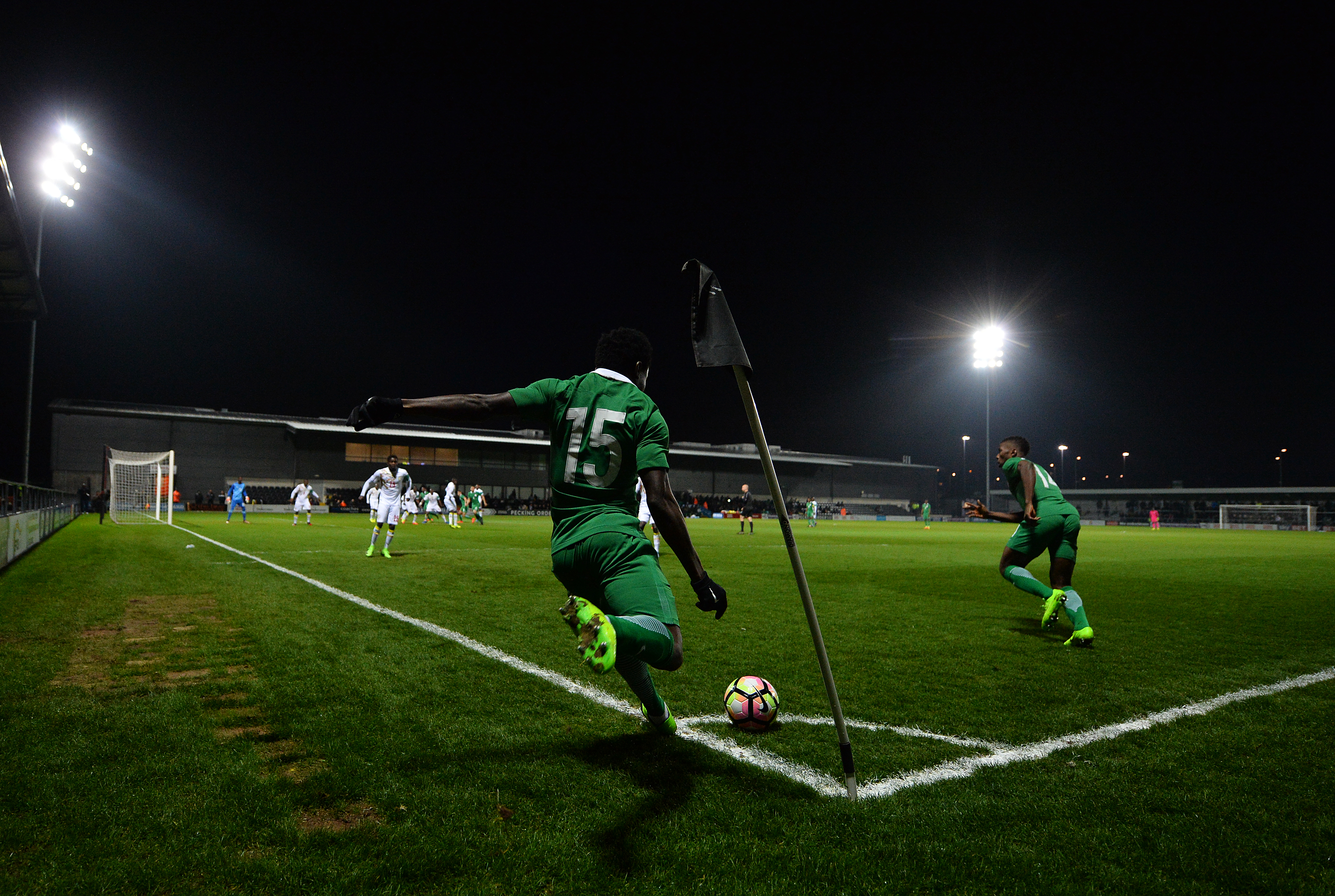BARNET, ENGLAND - MARCH 23:  Moses Simon of Nigeria takes a corner during the International Friendly match between Nigeria and Senegal at The Hive on March 23, 2017 in Barnet, England. (Photo by Dan Mullan/Getty Images)