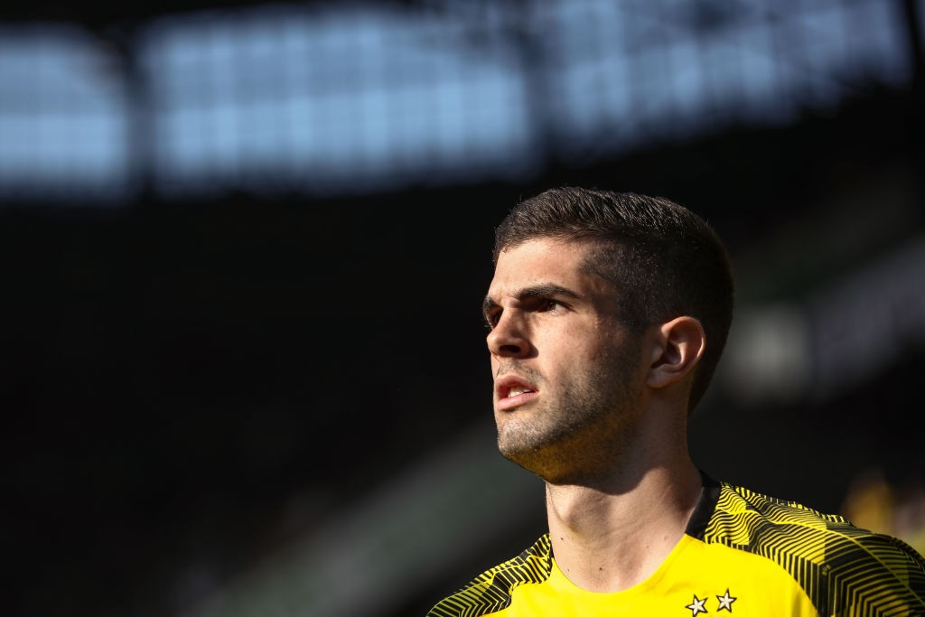 DORTMUND, GERMANY - APRIL 21: Christian Pulisic #22 of Borussia Dortmund looks on prior the Bundesliga match between Borussia Dortmund and Bayer 04 Leverkusen at Signal Iduna Park on April 21, 2018 in Dortmund, Germany. (Photo by Maja Hitij/Bongarts/Getty Images)