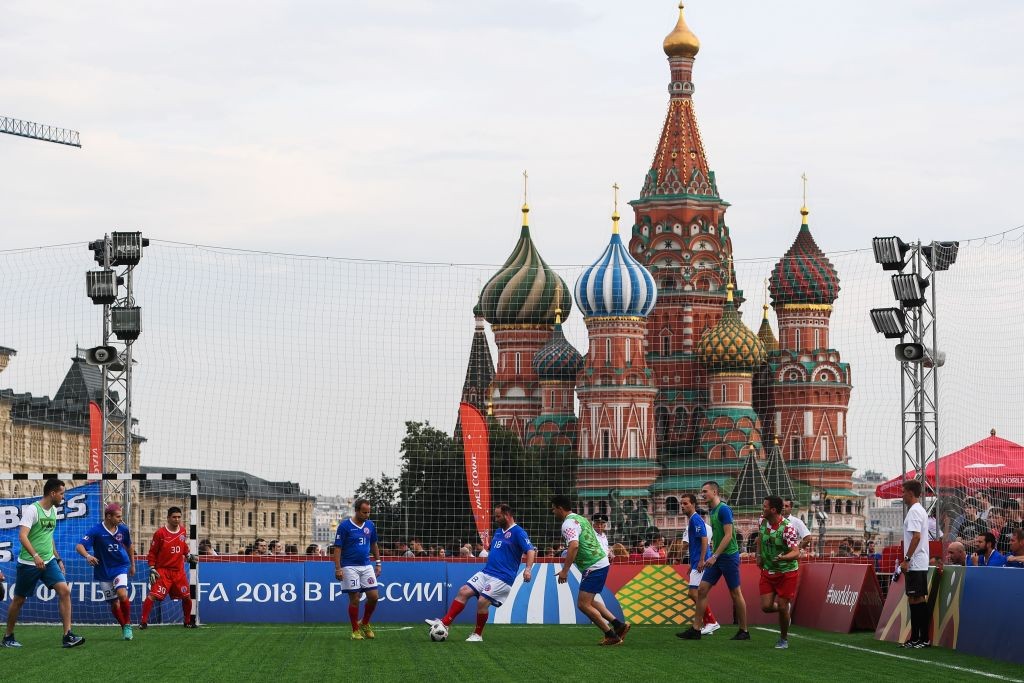 France and Croatia fans play a friendly amateur football match at the Red Square in Moscow on July 14, 2018 on the eve of the Russia 2018 World Cup final football match between France and Croatia. (Photo by Jewel SAMAD / AFP) (Photo credit should read JEWEL SAMAD/AFP/Getty Images)