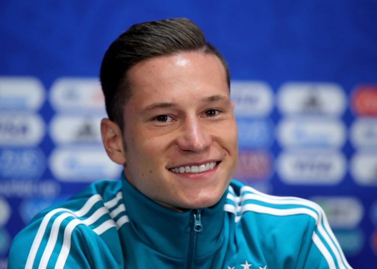MOSCOW, RUSSIA - JUNE 16: Julian Draxler of Germany looks on during the Press Conference on June 16, 2018 in Moscow, Russia. (Photo by Alexander Hassenstein/Getty Images)