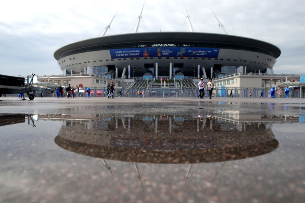 SAINT PETERSBURG, RUSSIA - JULY 03: General view outside the stadium prior to the 2018 FIFA World Cup Russia Round of 16 match between Sweden and Switzerland at Saint Petersburg Stadium on July 3, 2018 in Saint Petersburg, Russia. (Photo by Alexander Hassenstein/Getty Images)