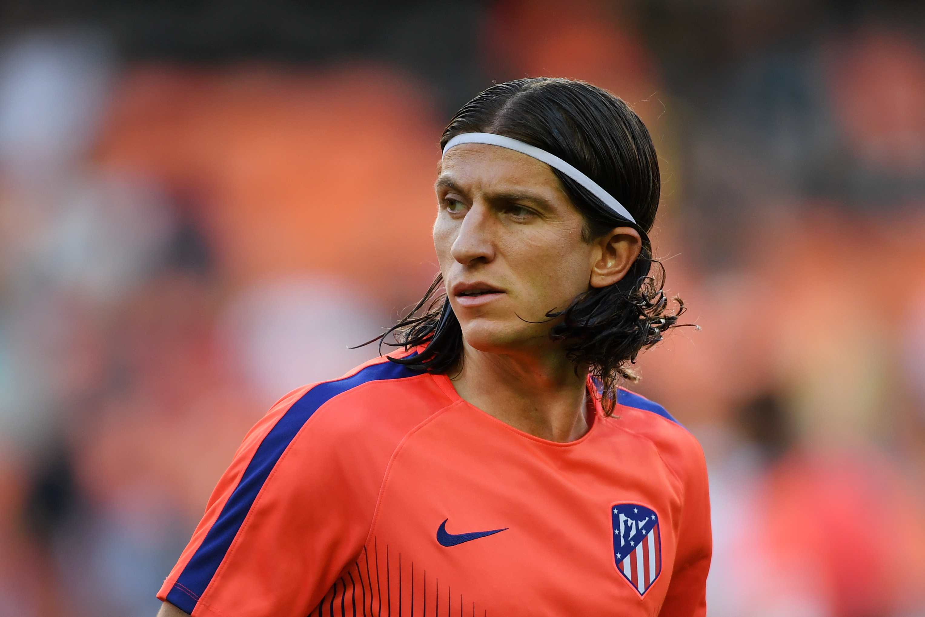 VALENCIA, SPAIN - AUGUST 20:  Filipe Luis of Atletico Madrid looks on during his warm up prior to the La Liga match between Valencia CF and  Club Atletico de Madrid at Estadio Mestalla on August 20, 2018 in Valencia, Spain.  (Photo by David Ramos/Getty Images)