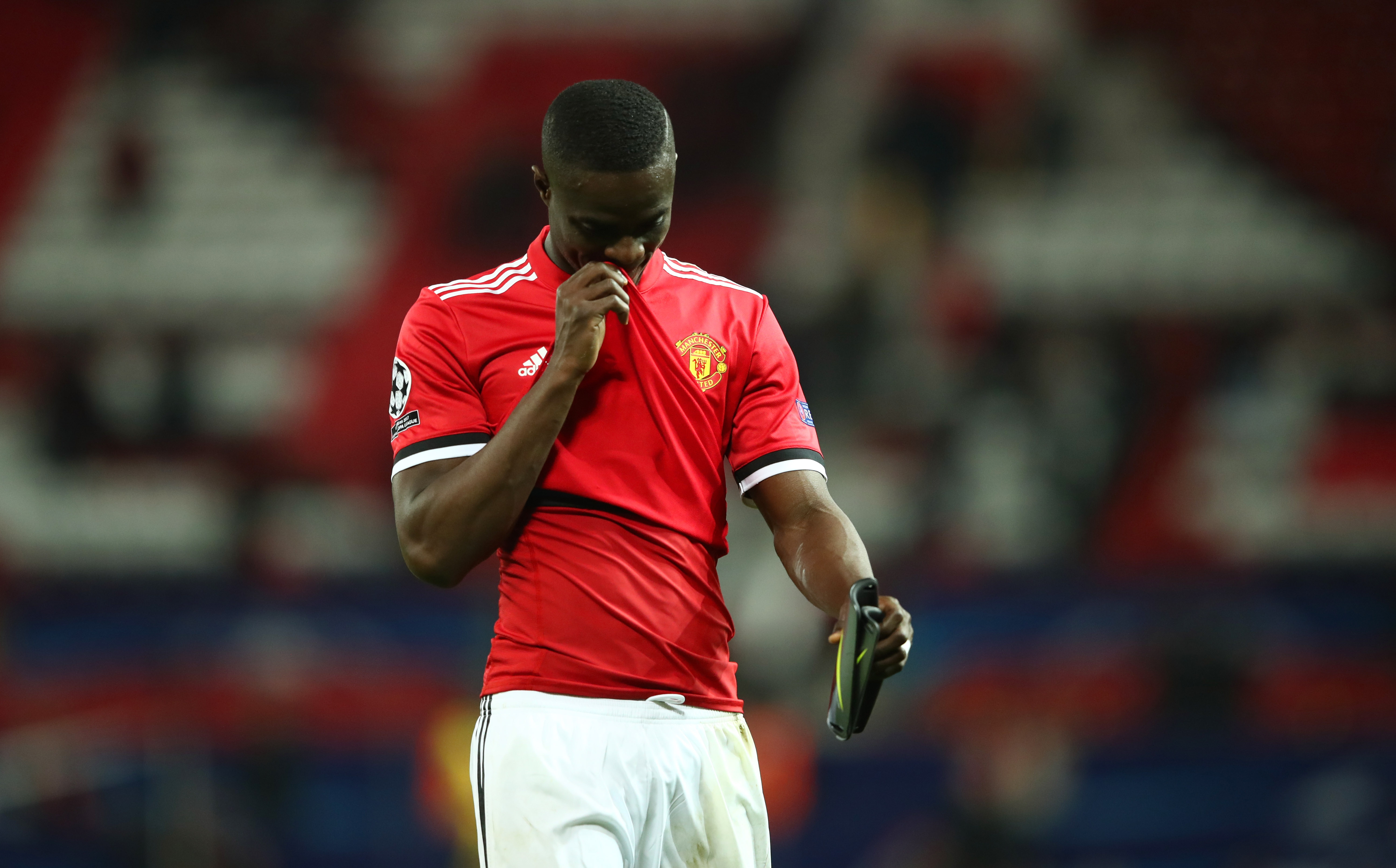 MANCHESTER, ENGLAND - MARCH 13:  Eric Bailly of Manchester United looks dejected in defeat after the UEFA Champions League Round of 16 Second Leg match between Manchester United and Sevilla FC at Old Trafford on March 13, 2018 in Manchester, United Kingdom.  (Photo by Clive Mason/Getty Images)