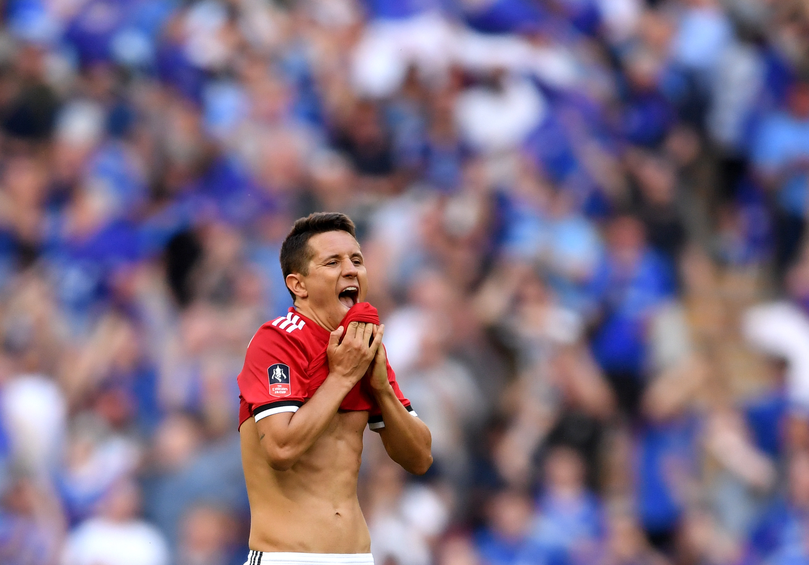 LONDON, ENGLAND - MAY 19: Ander Herrera of Manchester United reacts following The Emirates FA Cup Final between Chelsea and Manchester United at Wembley Stadium on May 19, 2018 in London, England. (Photo by Laurence Griffiths/Getty Images)