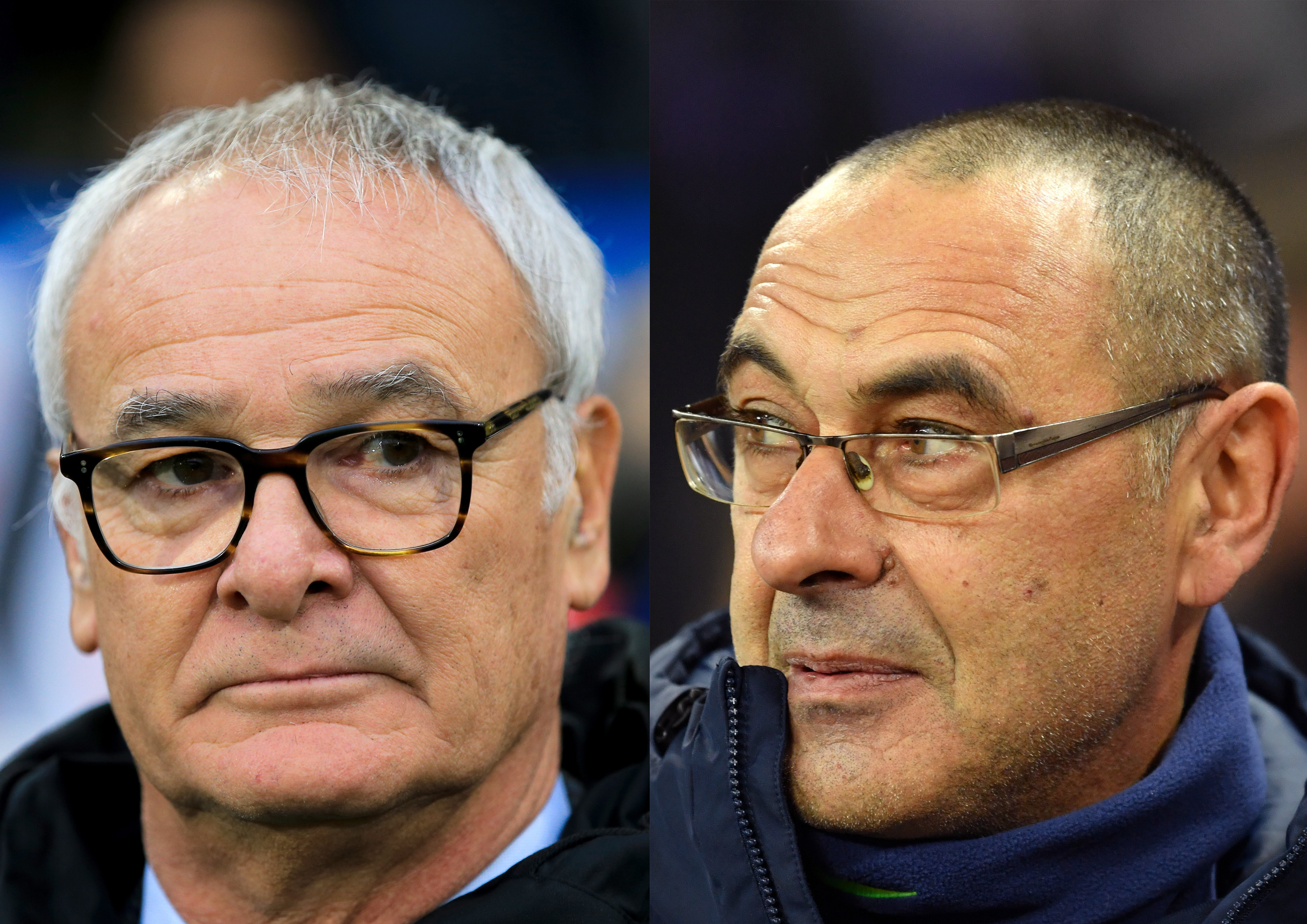 FILE PHOTO (EDITORS NOTE: COMPOSITE OF IMAGES - Image numbers 1064878678,1064777648) In this composite image a comparison has been made between Claudio Ranieri manager of Fulham (L) and Maurizio Sarri, Manager of Chelsea. Chelsea FC and Fulham FC meet on December 2, 2018 at Stamford Bridge in London,England. ***LEFT IMAGE*** LONDON, ENGLAND - NOVEMBER 24: Claudio Ranieri manager of Fulham during the Premier League match between Fulham FC and Southampton FC at Craven Cottage on November 24, 2018 in London, United Kingdom. (Photo by Marc Atkins/Getty Images) ***RIGHT IMAGE*** LONDON, ENGLAND - NOVEMBER 24: Maurizio Sarri, Manager of Chelsea looks on prior to the Premier League match between Tottenham Hotspur and Chelsea FC at Tottenham Hotspur Stadium on November 24, 2018 in London, United Kingdom. (Photo by Mike Hewitt/Getty Images)