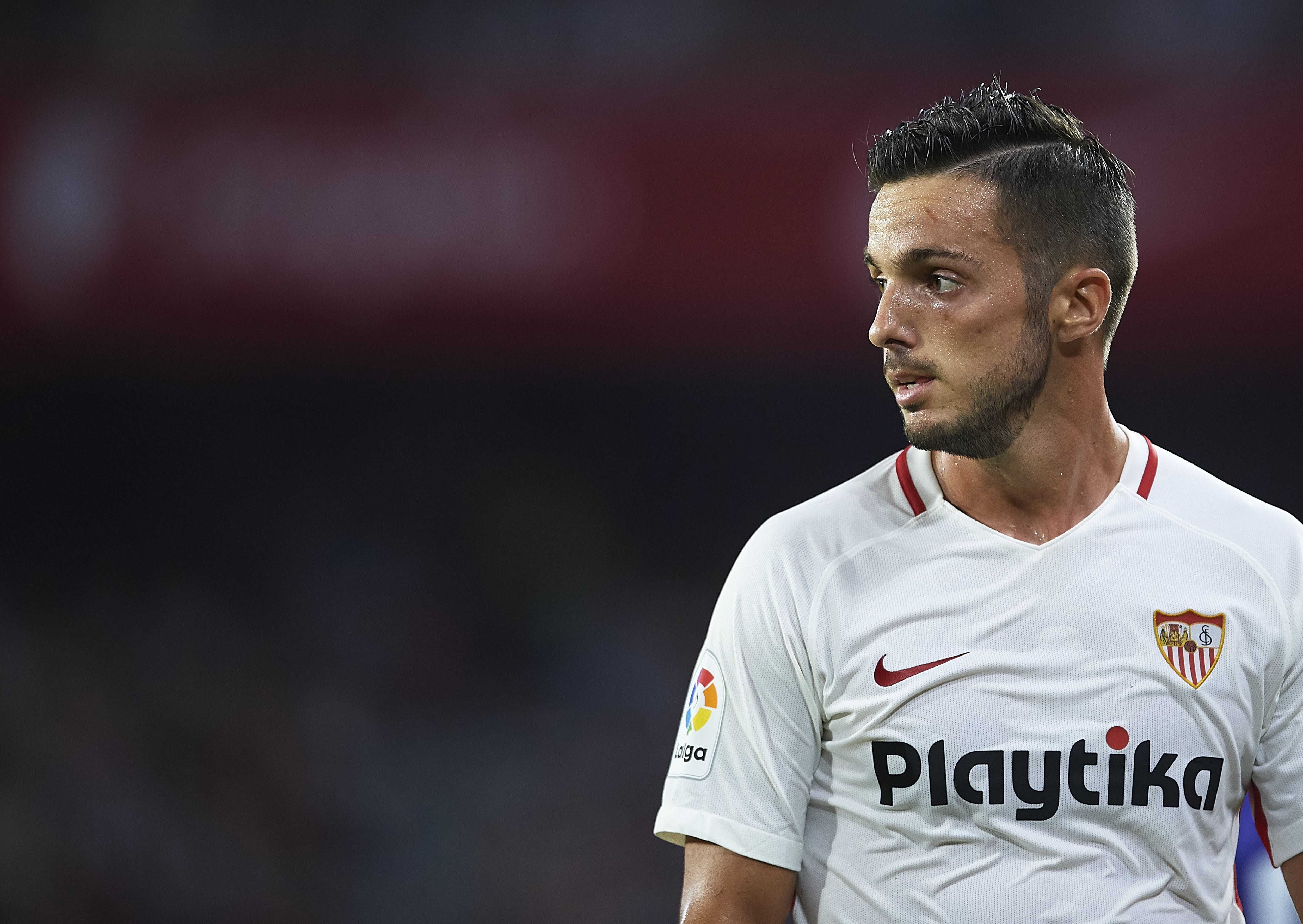 SEVILLE, SPAIN - JULY 26:  Pablo Sarabia of Sevilla FC looks on during Sevilla v Ujpest UEFA Europa League Second Qualifying Round 1st leg match at Estadio Ramon Sanchez Pizjuan on July 26, 2018 in Seville, Spain.  (Photo by Aitor Alcalde/Getty Images)
