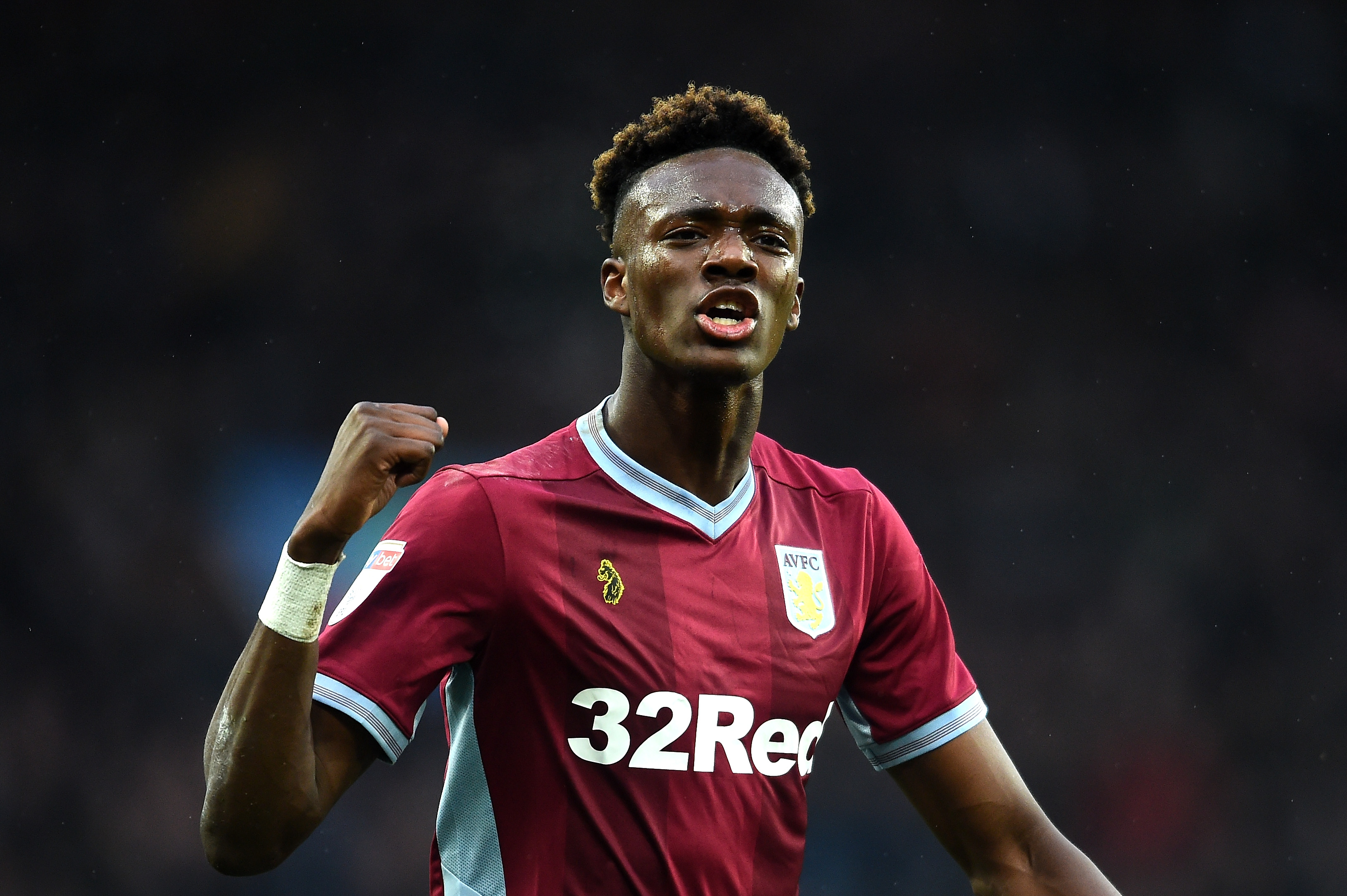 BIRMINGHAM, ENGLAND - DECEMBER 23: Tammy Abraham of Aston Villa encourages the supporters during the Sky Bet Championship match between Aston Villa and Leeds United at Villa Park on December 23, 2018 in Birmingham, England. (Photo by Nathan Stirk/Getty Images)