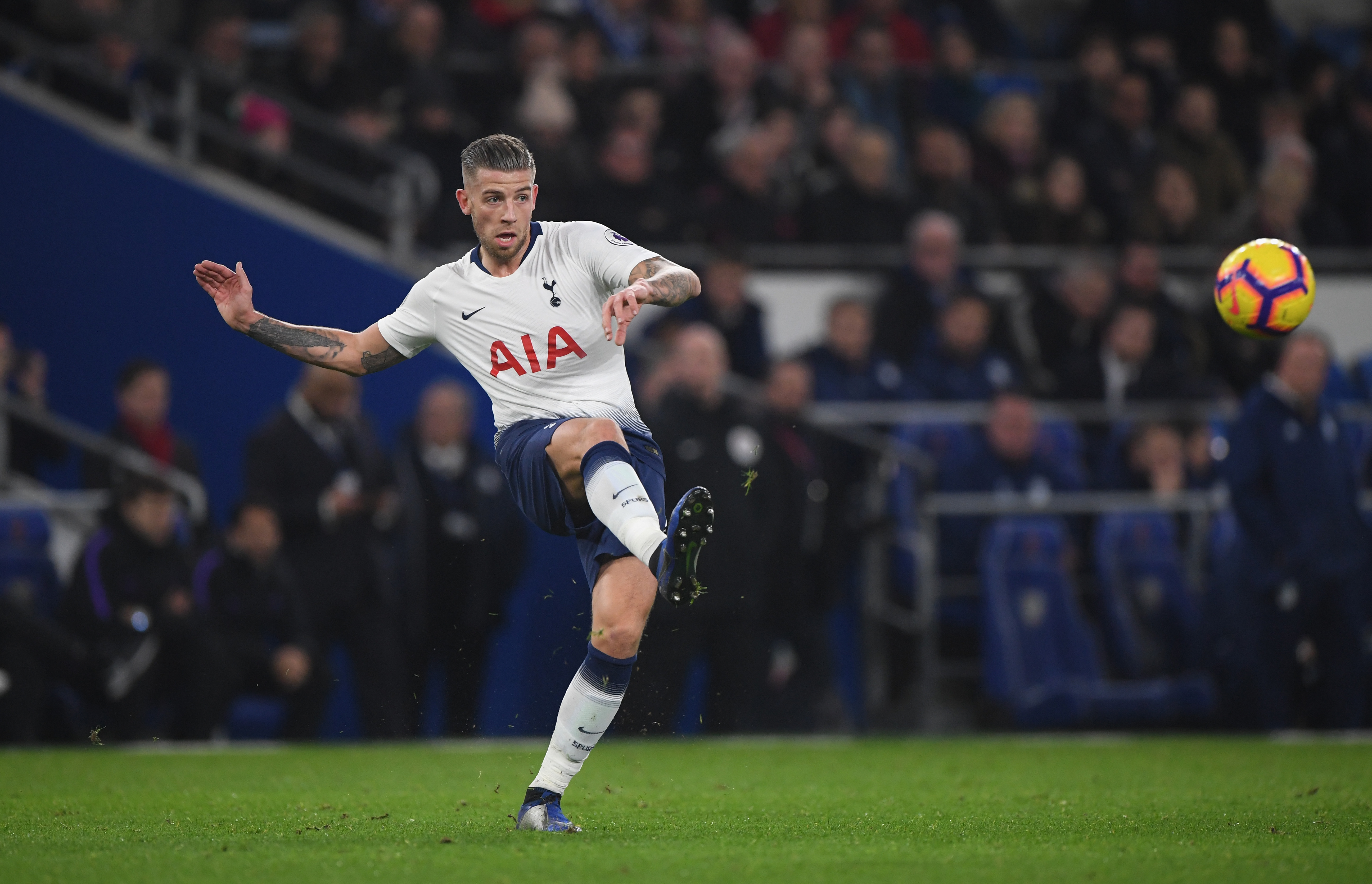 CARDIFF, WALES - JANUARY 01:  Toby Alderweireld of Spurs in action during the Premier League match between Cardiff City and Tottenham Hotspur at Cardiff City Stadium on January 1, 2019 in Cardiff, United Kingdom.  (Photo by Stu Forster/Getty Images)