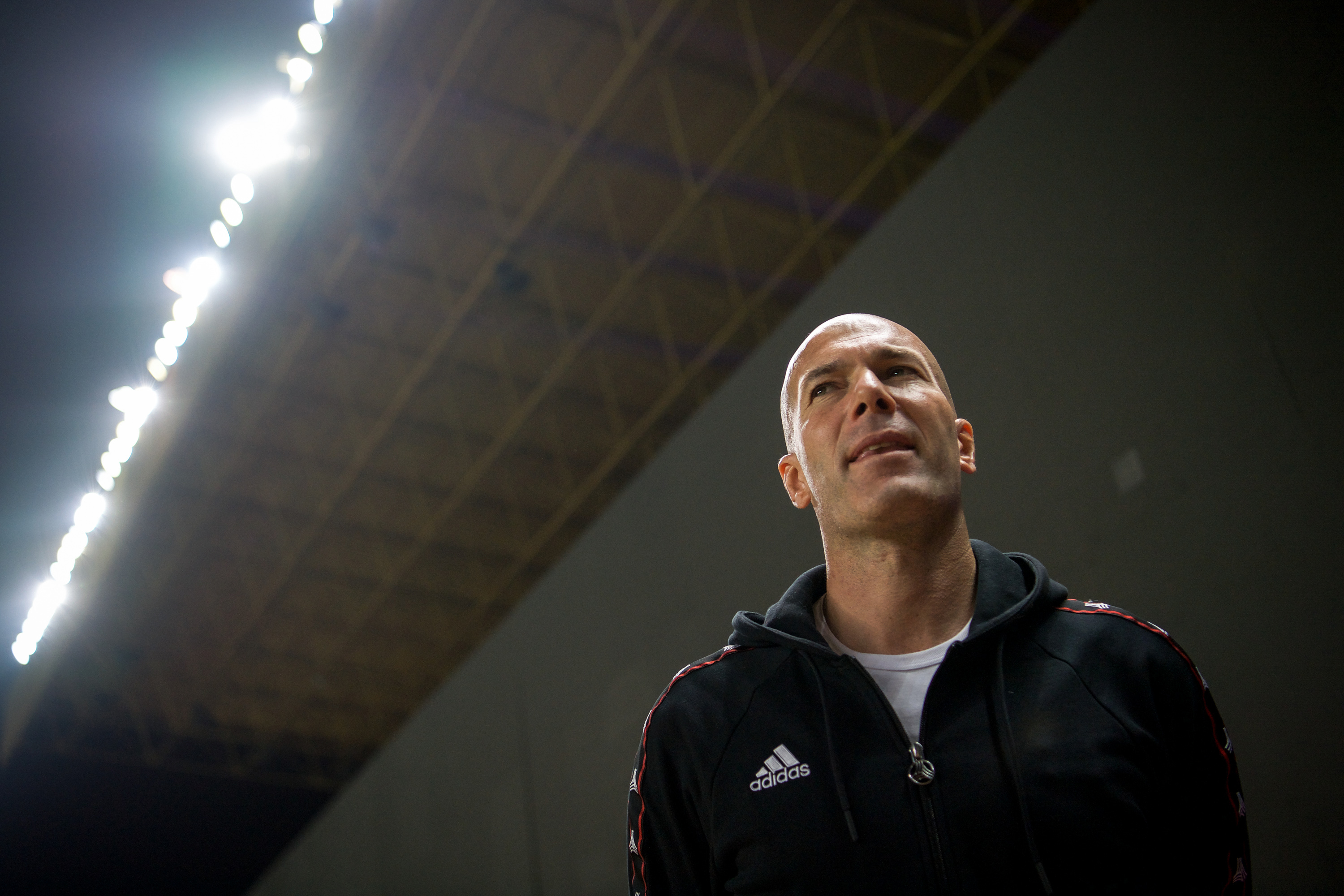 Former French football player Zinedine Zidane looks on during a promotional event for the Chinese University of Football Association in Guangzhou, in China's southern Guangdong province on November 30, 2018. (Photo by - / AFP) / China OUT        (Photo credit should read -/AFP/Getty Images)