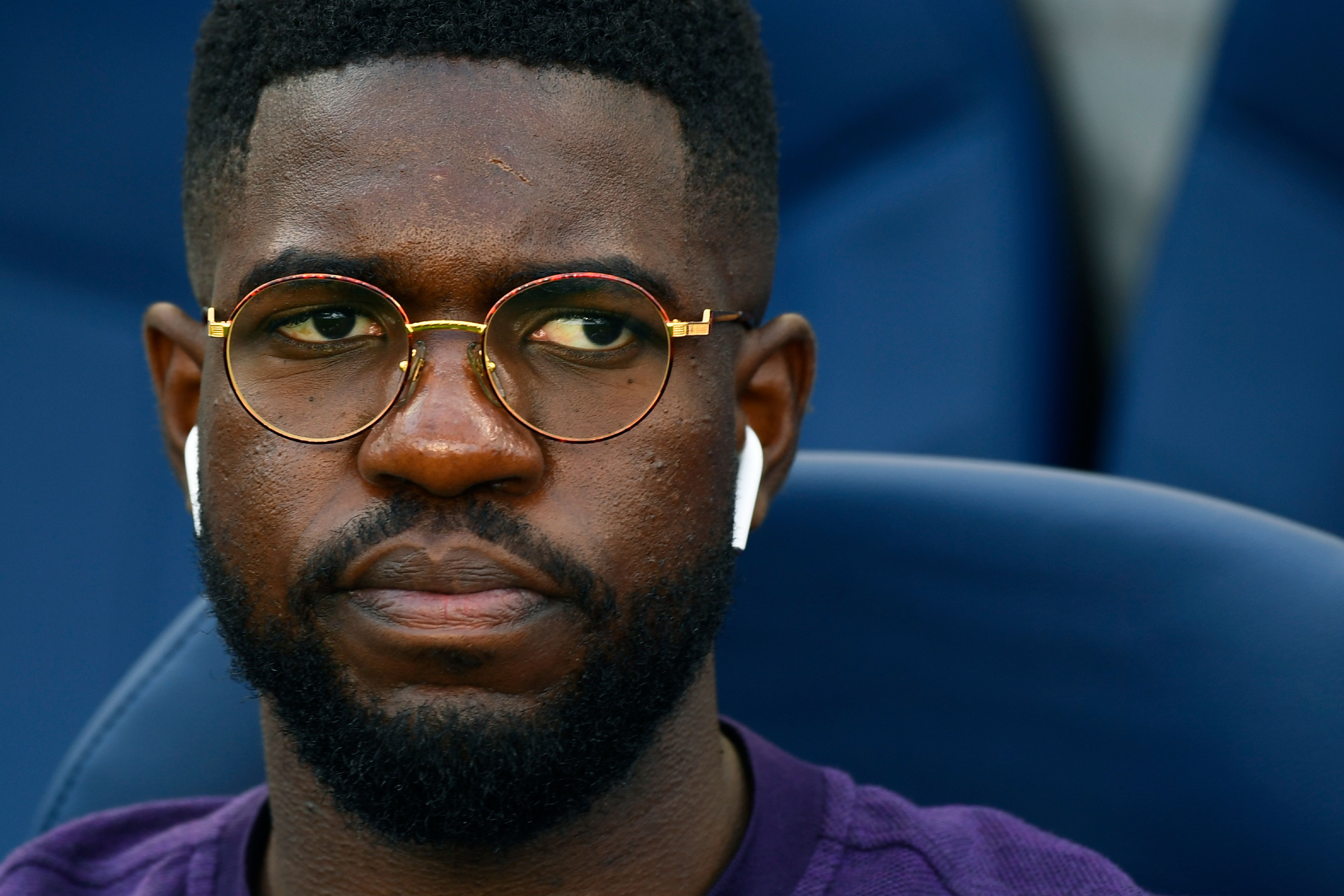 Barcelona's French defender Samuel Umtiti looks on before the Spanish league football match between Real Sociedad and FC Barcelona at the Anoeta stadium in San Sebastian on September 15, 2018. (Photo by GABRIEL BOUYS / AFP) (Photo credit should read GABRIEL BOUYS/AFP/Getty Images)