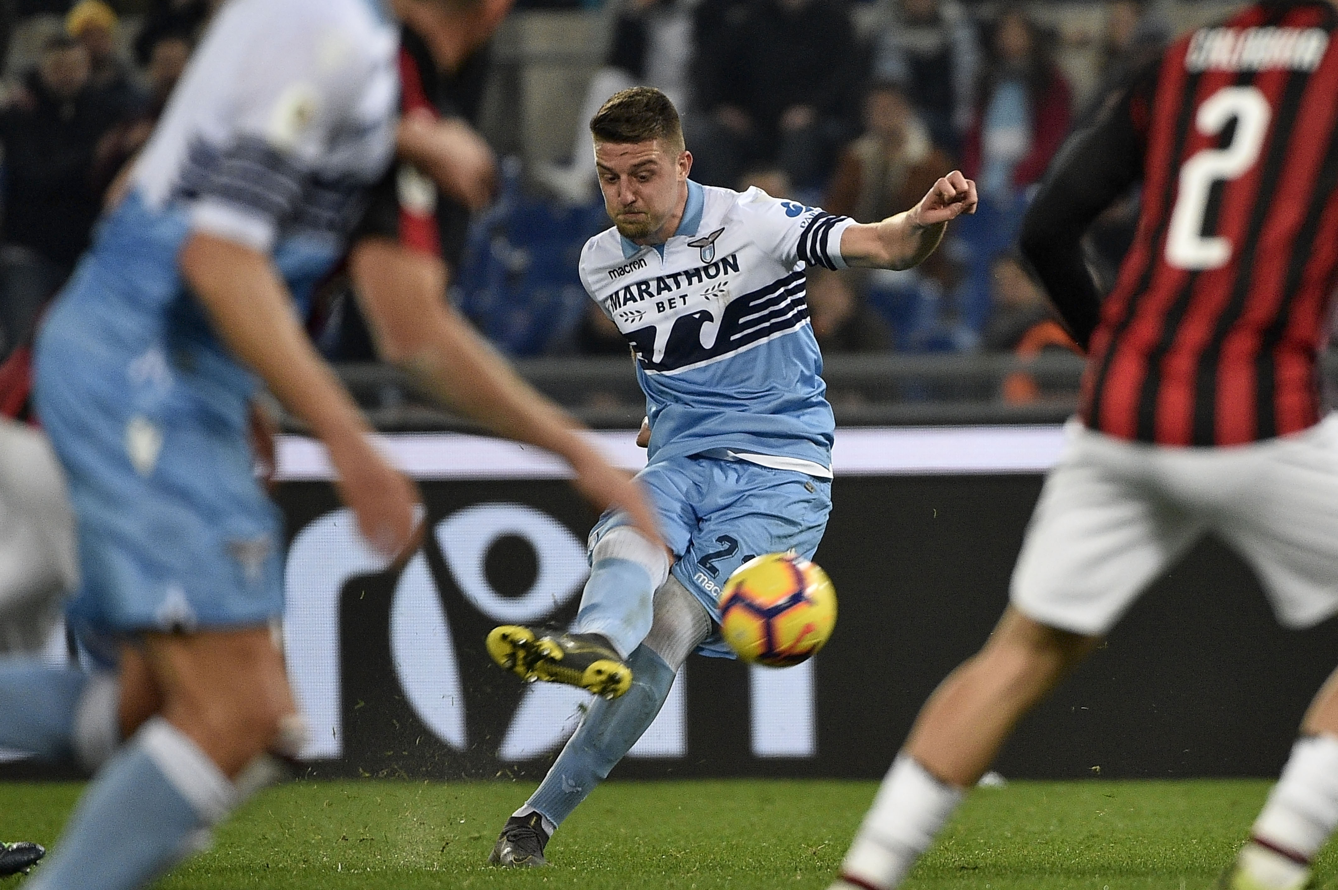 ROME, ITALY - FEBRUARY 26: Sergej Milinkovic Savic of SS Lazio during the Coppa Italia semi-final first leg between SS Lazio and AC Milan on February 26, 2019 in Rome, Italy. (Photo by Marco Rosi/Getty Images)