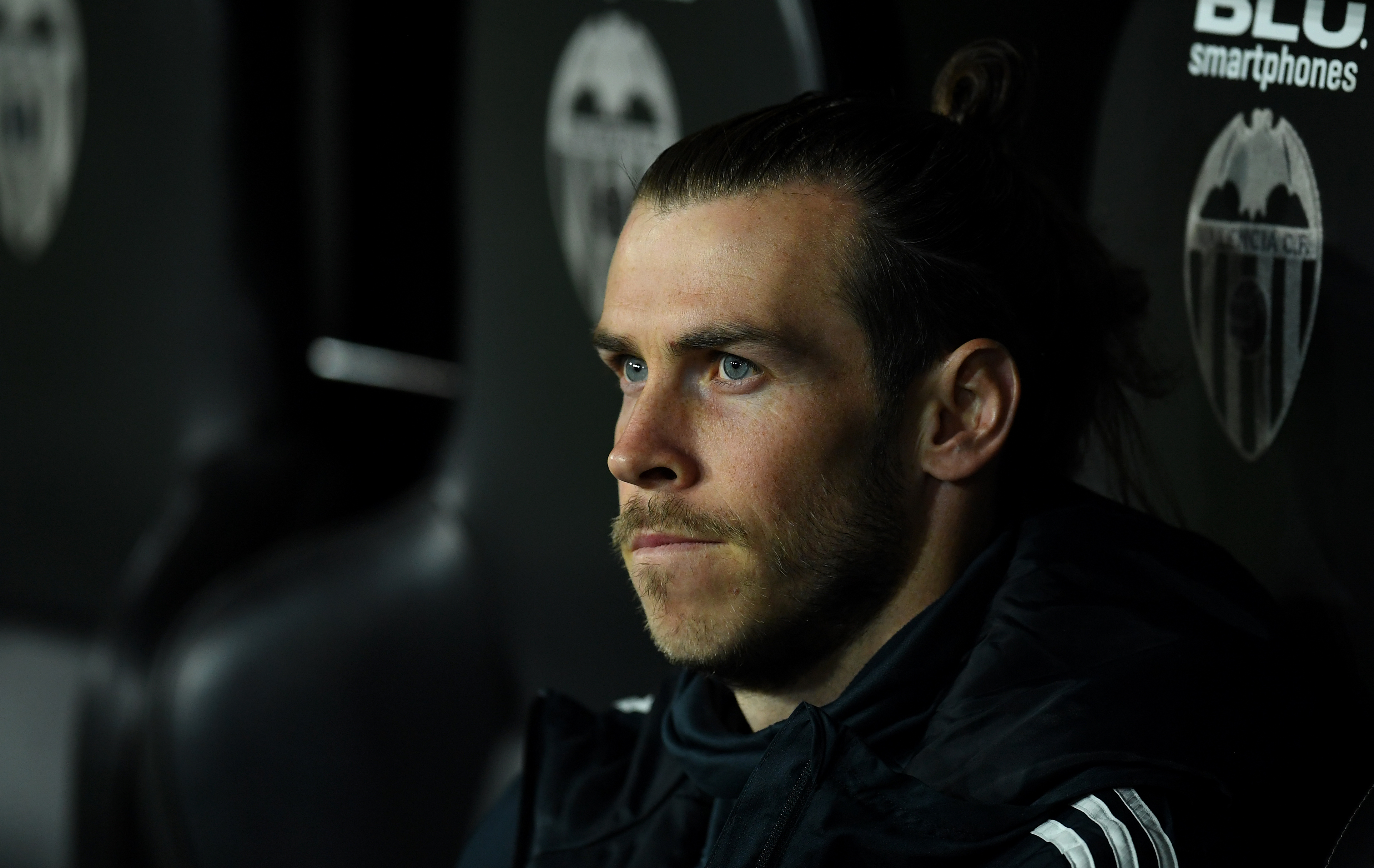 VALENCIA, SPAIN - APRIL 03: Gareth Bale of Real Madrid sits on the bench prior to the La Liga match between Valencia CF and Real Madrid CF at Estadio Mestalla on April 03, 2019 in Valencia, Spain. (Photo by David Ramos/Getty Images)
