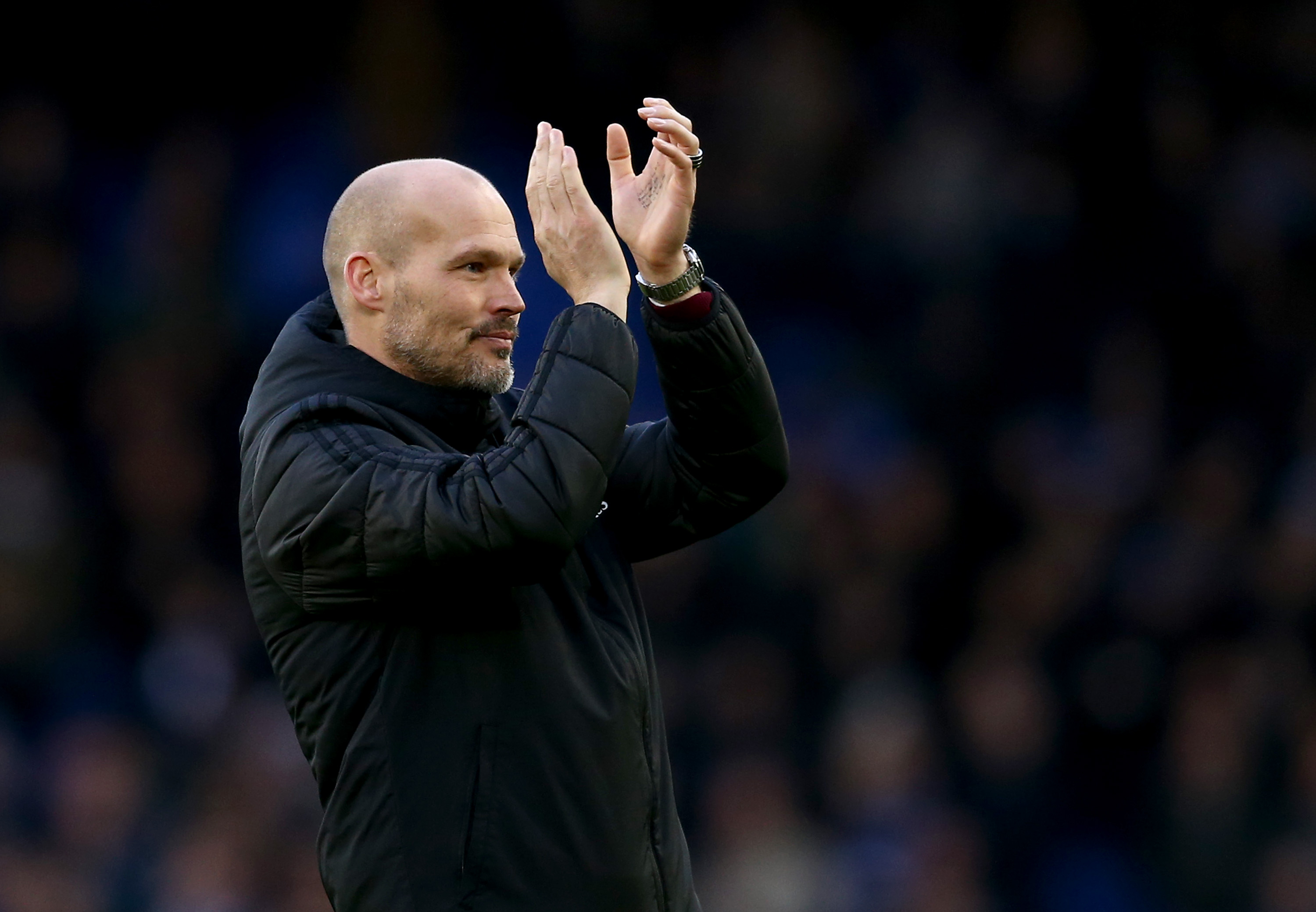 LIVERPOOL, ENGLAND - DECEMBER 21: Interim Manager of Arsenal, Freddie Ljungberg acknowledges the fans after the Premier League match between Everton FC and Arsenal FC at Goodison Park on December 21, 2019 in Liverpool, United Kingdom. (Photo by Jan Kruger/Getty Images)